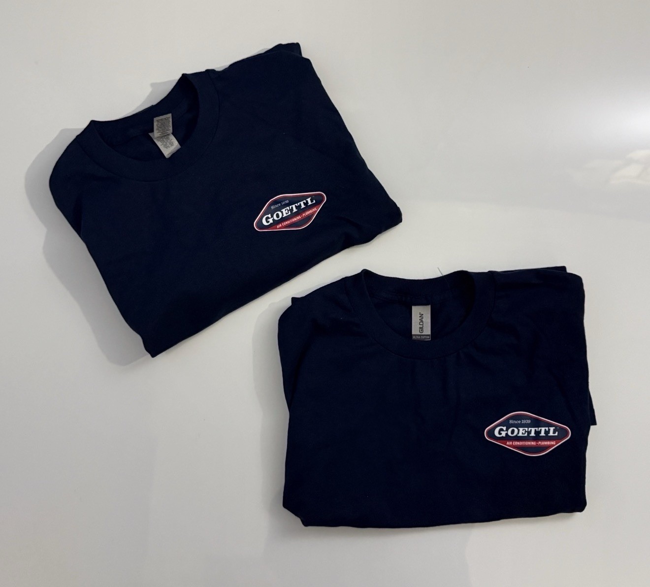(2) Goettl Gildan Ultra Cotton Men’s M Blue Double-Sided Graphic Logo T-Shirt