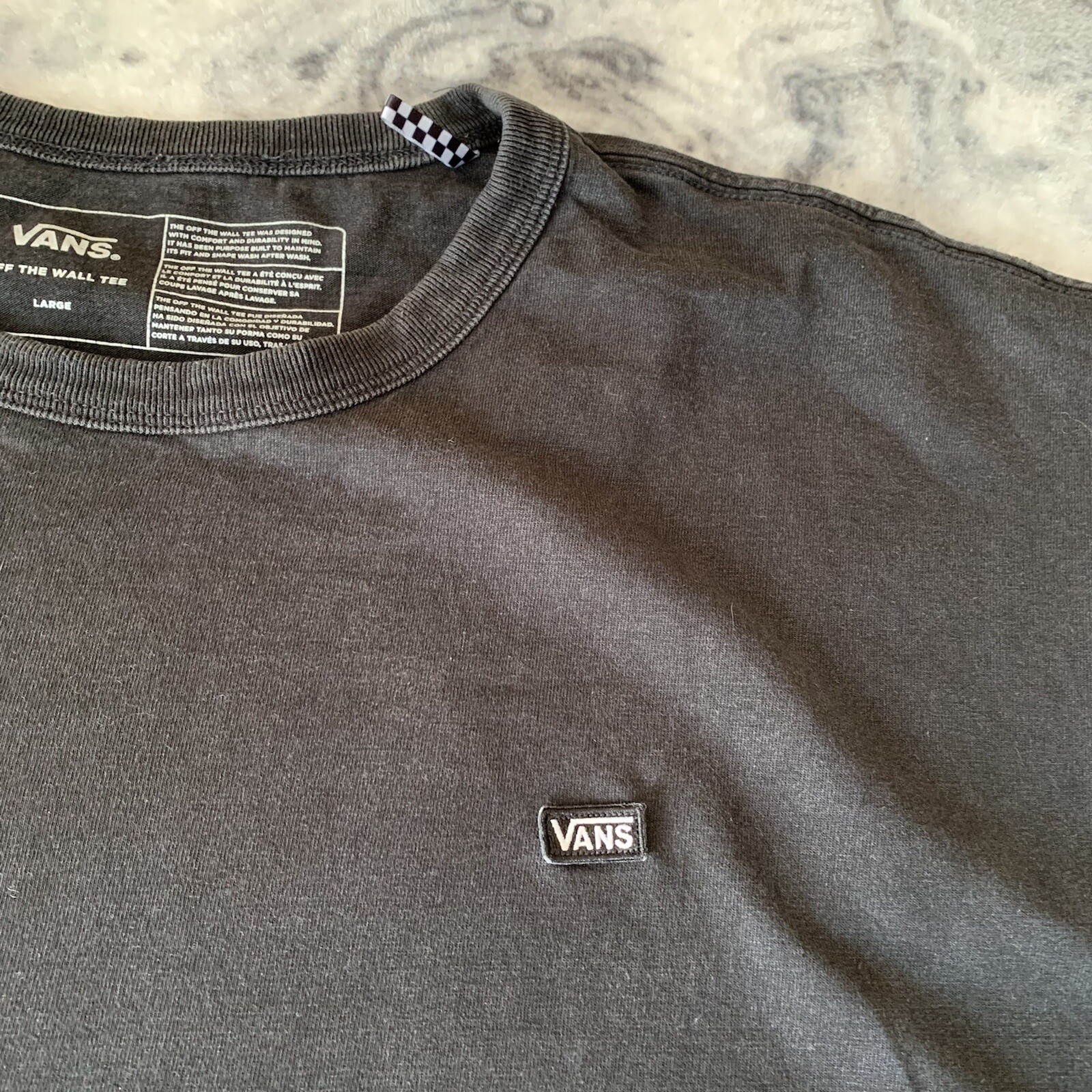 Vans Original Classic Black White Mini Spell Out Logo Thick Cotton Tshirt Tee L