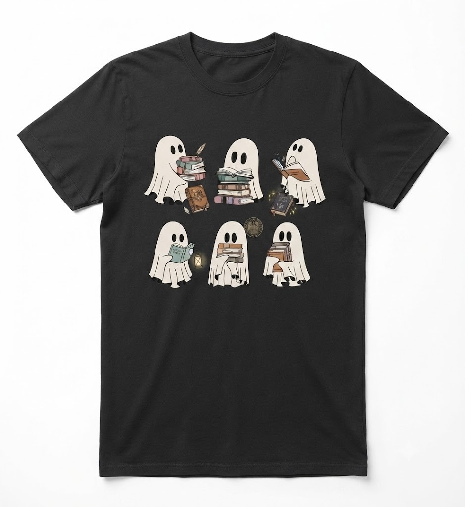 Ghost Reading Books Shirt, Halloween Teacher Gift, Ghost Reading Book T-Shirt