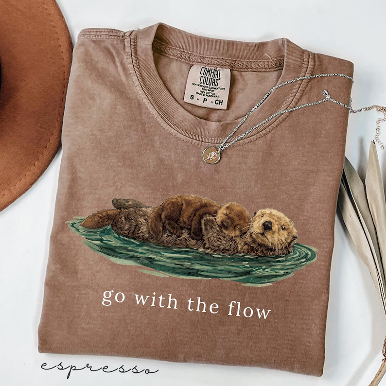 Go With The Flow Sea Otter T-Shirt Cute Animal Graphic Tee