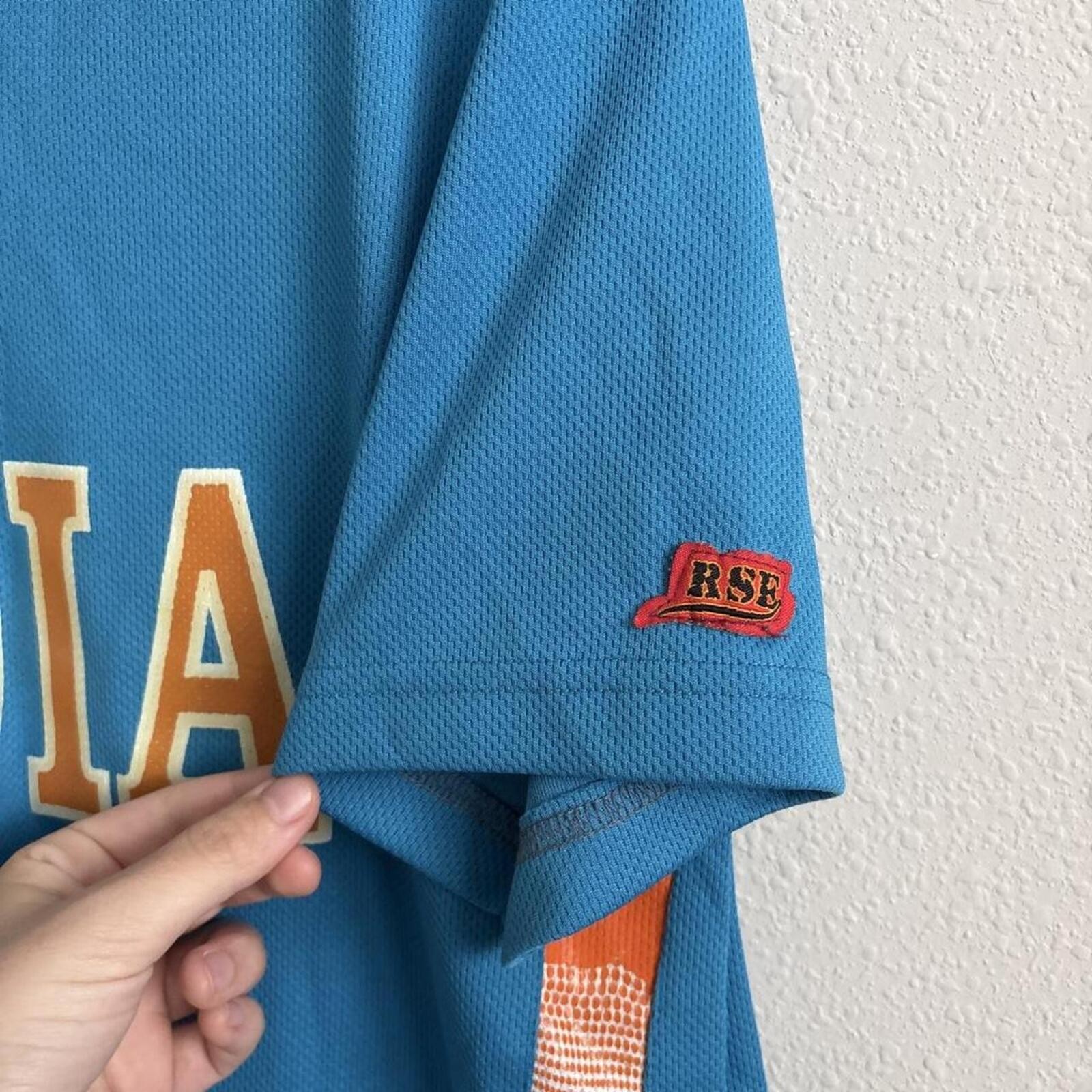 Vintage India Cricket Jersey RSE Sportswear Size 40 Blue Spellout Polo Shirt