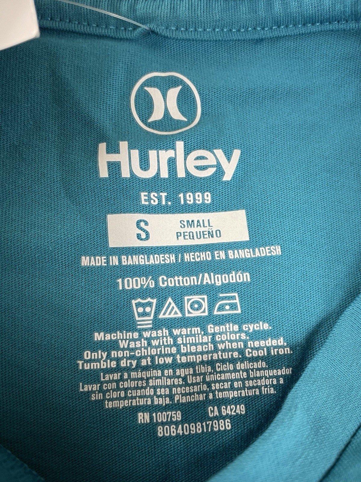 Hurley Logo T Shirt Men’s Small Teal Blue New With Tags Short Sleeve