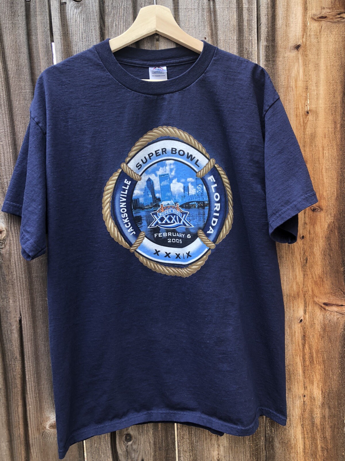 VTG Super Bowl XXXIX T-Shirt Large Jacksonville Florida Nautical Logo 2005 NFL