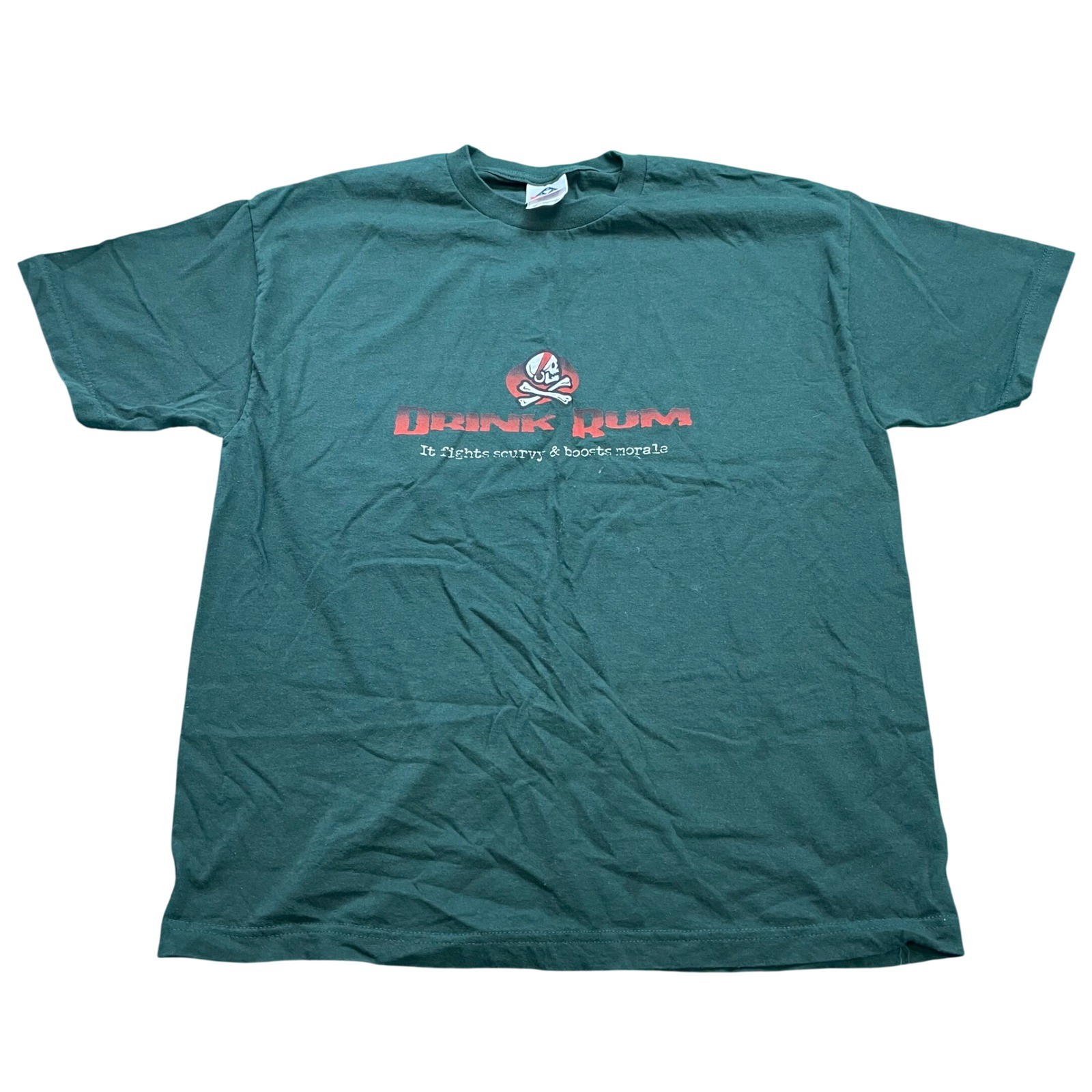 Vintage Alstyle Drink Rum Pirate Scurvy Graphic T-Shirt Mens XL Forest Green AAA
