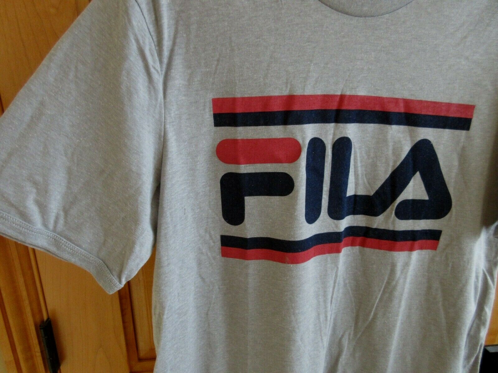FILA NEW OLD STOCK LOGO NWT SIZE M T-SHIRT SSLV CREW NECK RED & NAVY ON GRAY