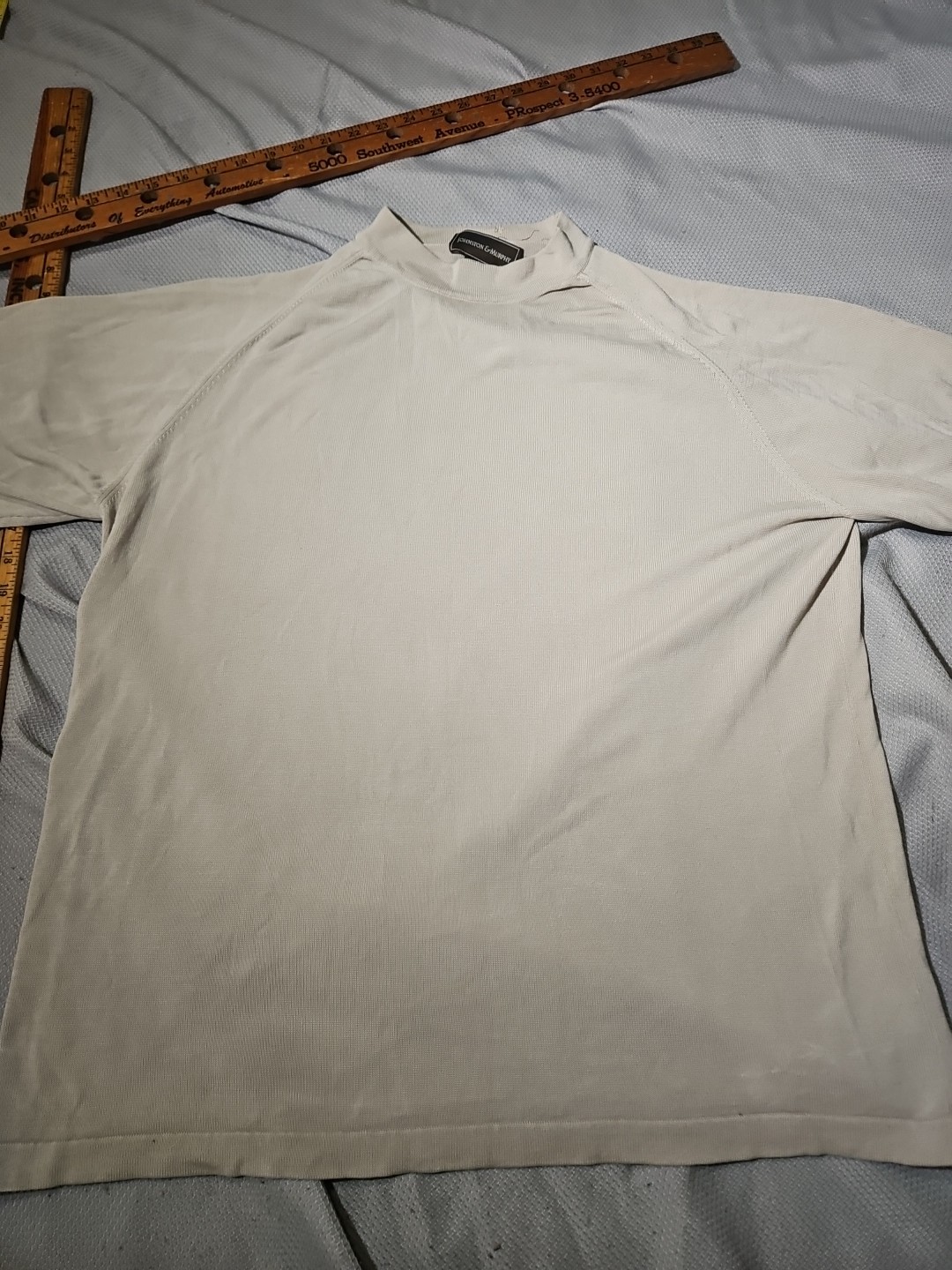 Johnston Murphy Shirt Mens XL Beige Silk Ribbed Raglan Sleeve Casual Luxury Tee