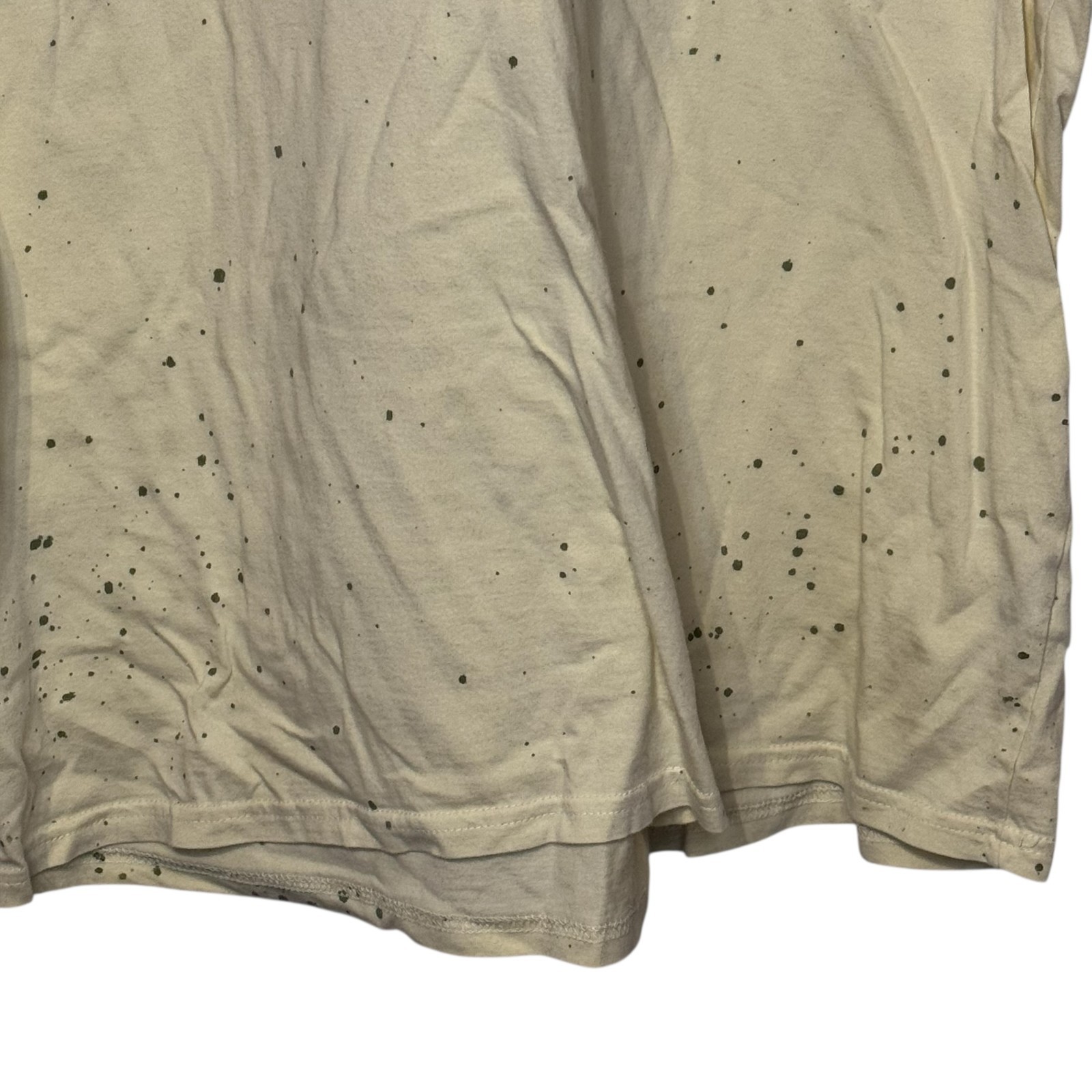 Nostic Men’s T-Shirt Paint Splatter Beaded V-Neck Short Sleeve Cotton Beige XL