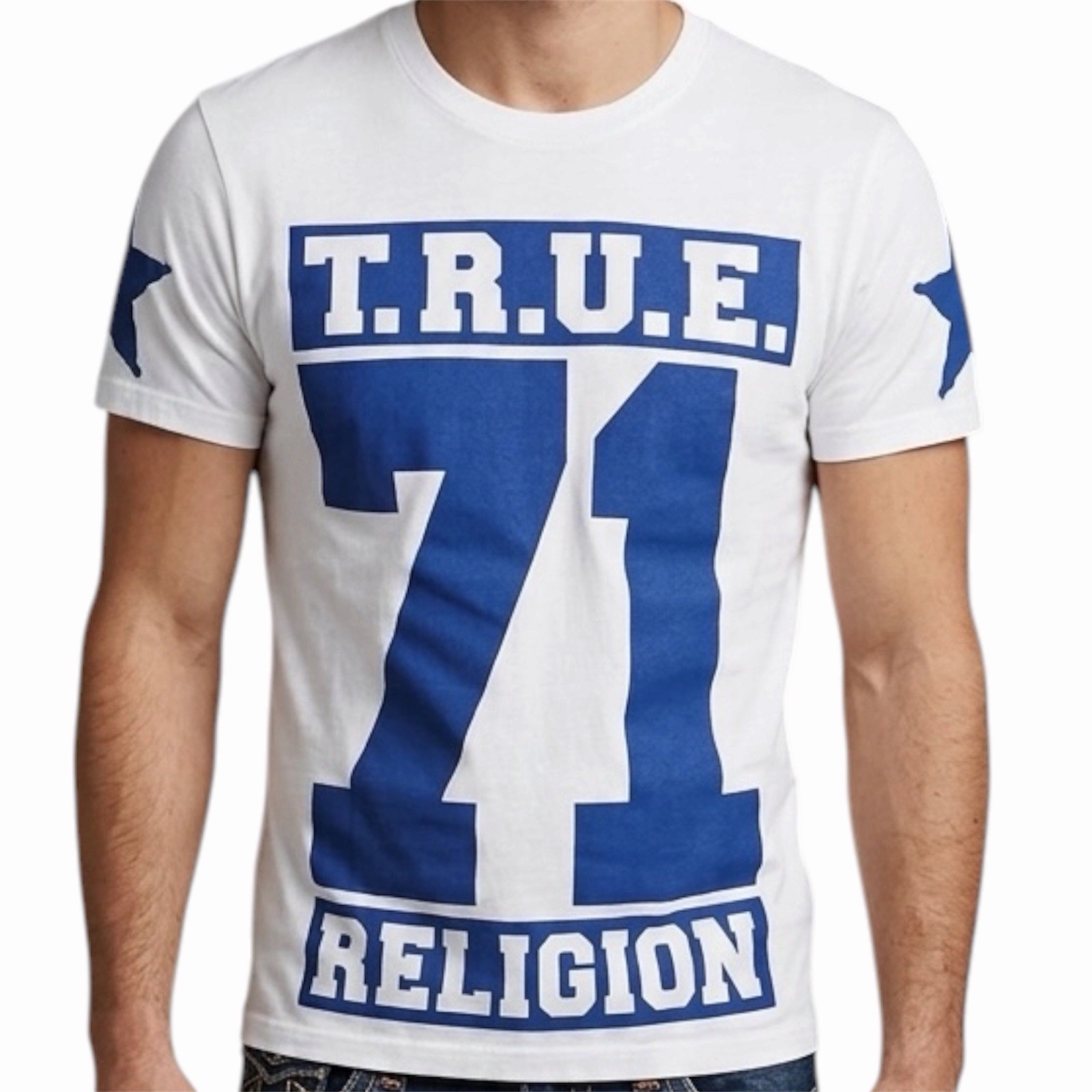 $105 TRUE RELIGION White Blue 71 STARS Short Sleeve Graphic Heavyweight T-shirt