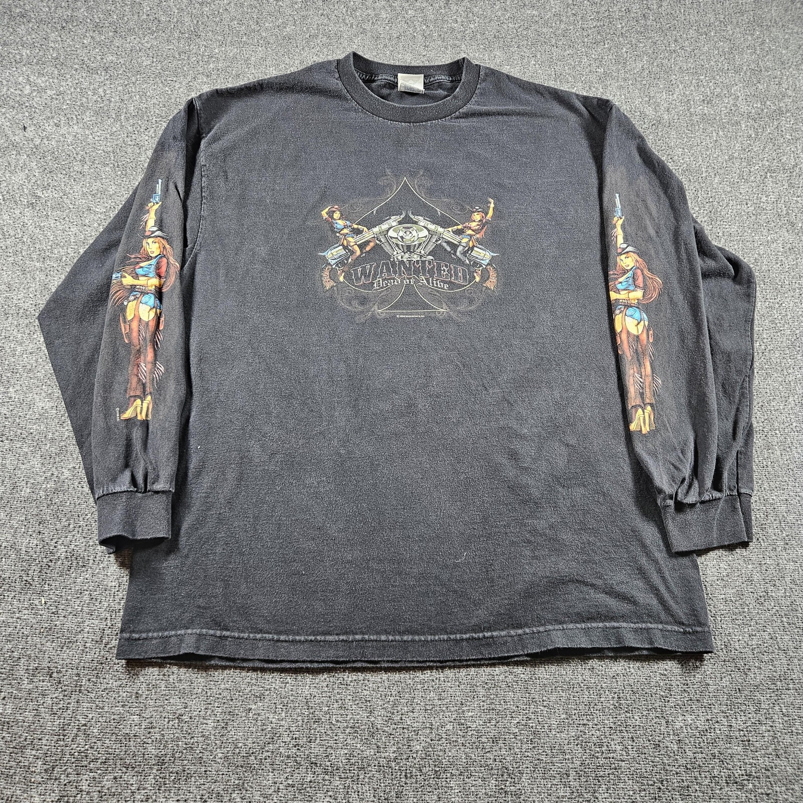 Rockys Motorcycle Parts Shirt Mens XL Black Long Sleeve Biker Cowgirl Graphic