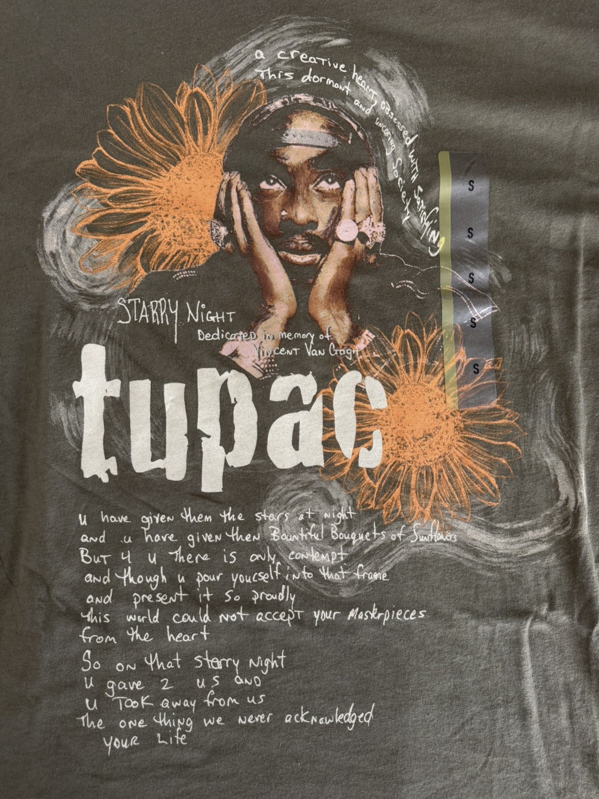 Starry Night Tupac Shakur lyrics Green Short Sleeve T-Shirt Size S