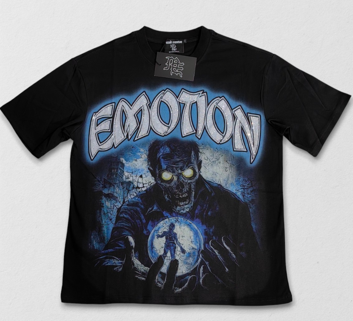 NEW 2026 Mixed Emotion Black “Spirit” Rhinestone High-Quality Men’s T-Shirt S-XL