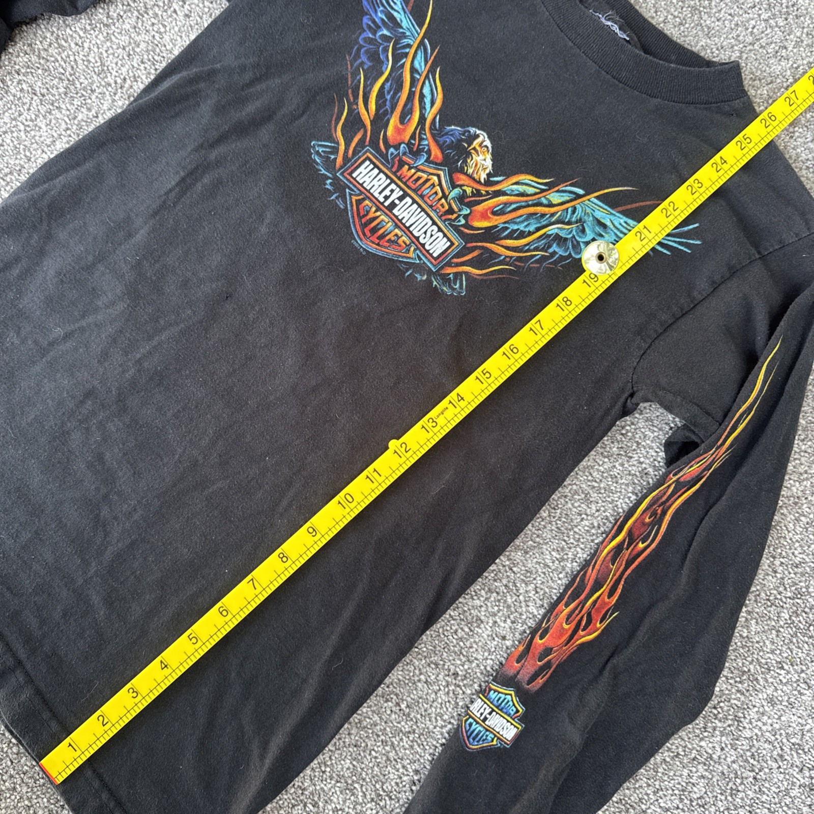 VTG Harley Davidson Flame Eagle Graphic Motorcycle Biker T Shirt Tulsa 90s Small
