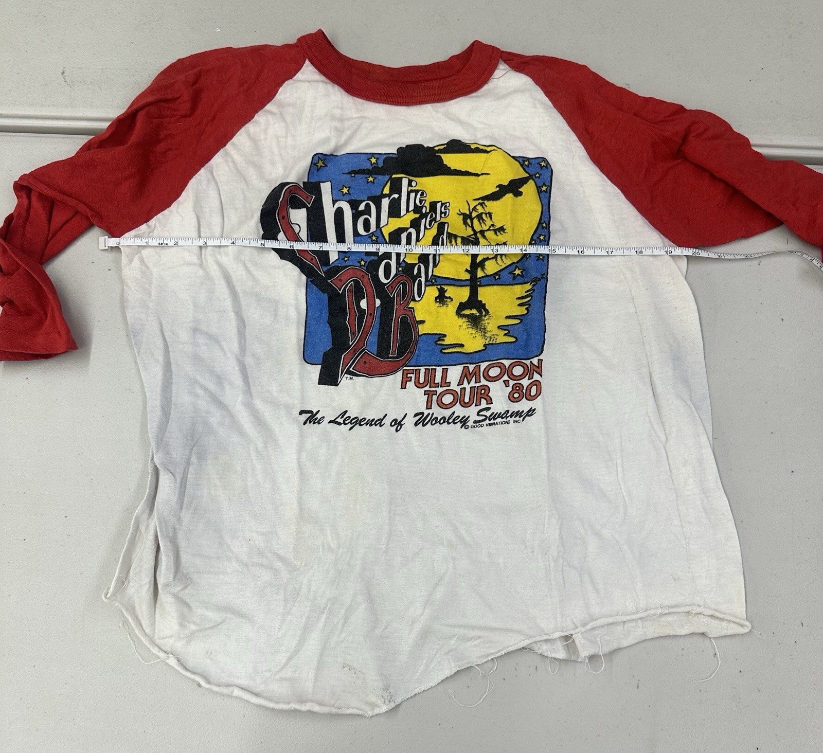 Vintage Charlie Daniels Band 1980 Full Moon Tour T-Shirt (L), 3/4 Sleeve 23×38