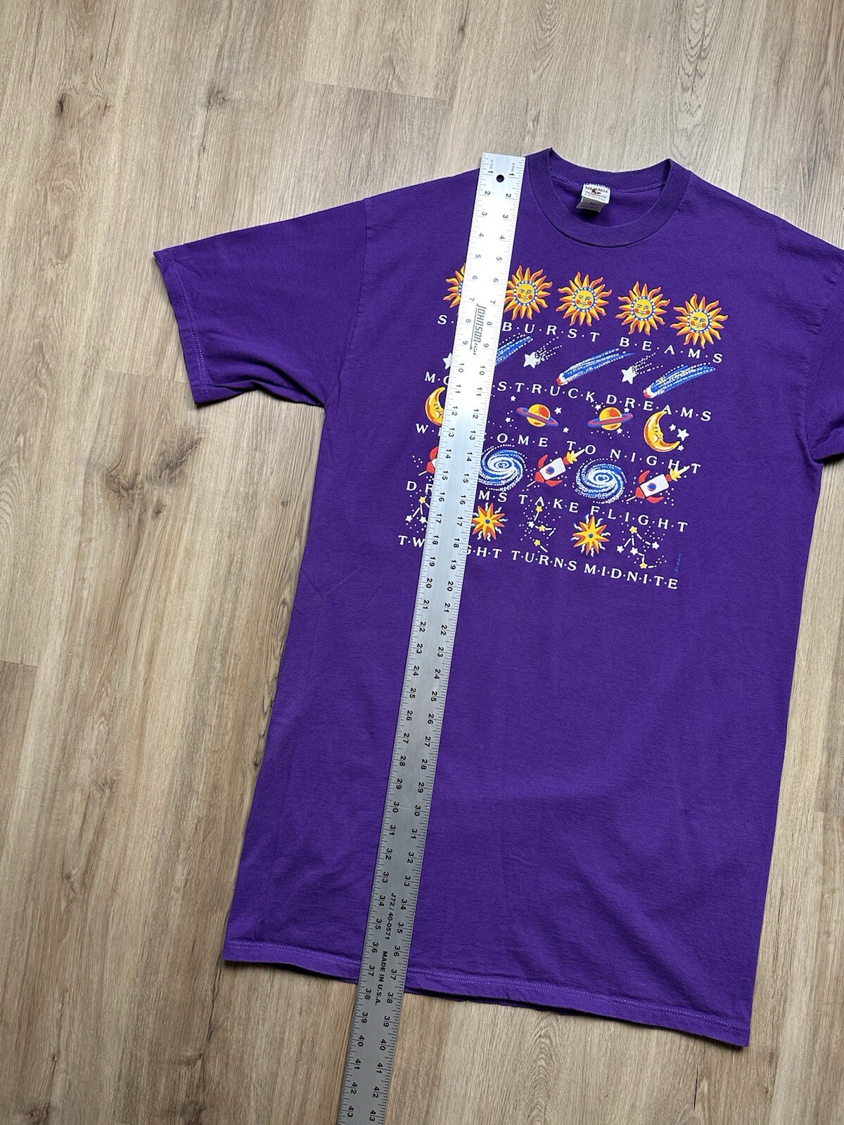 VINTAGE Welcome To Night Purple Space Galaxy Long Sleeve T-Shirt Size OSFA