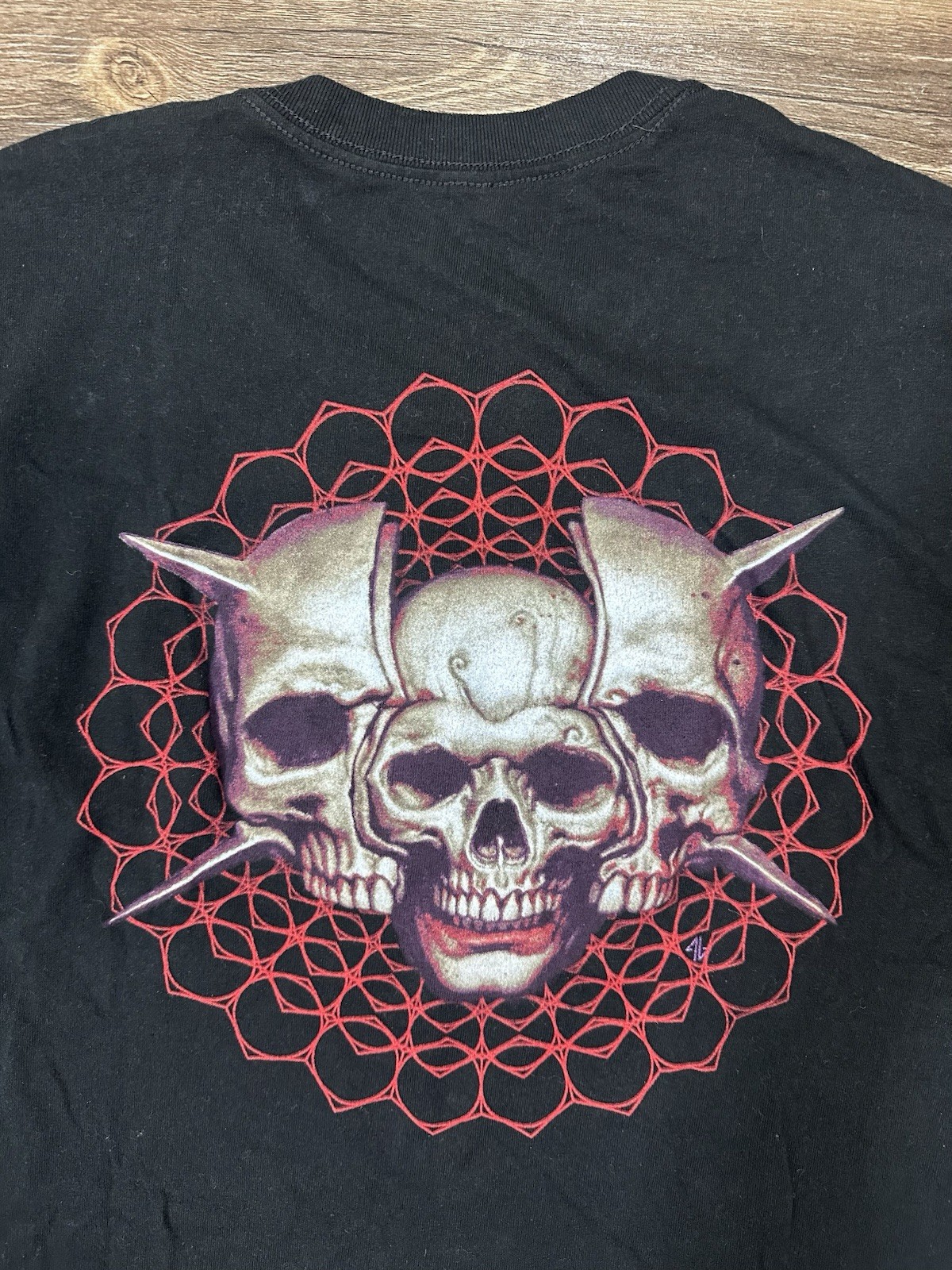 Tool Triple Skull Tshirt Mens 2XL Black Spiked Print Los Angeles California Tour