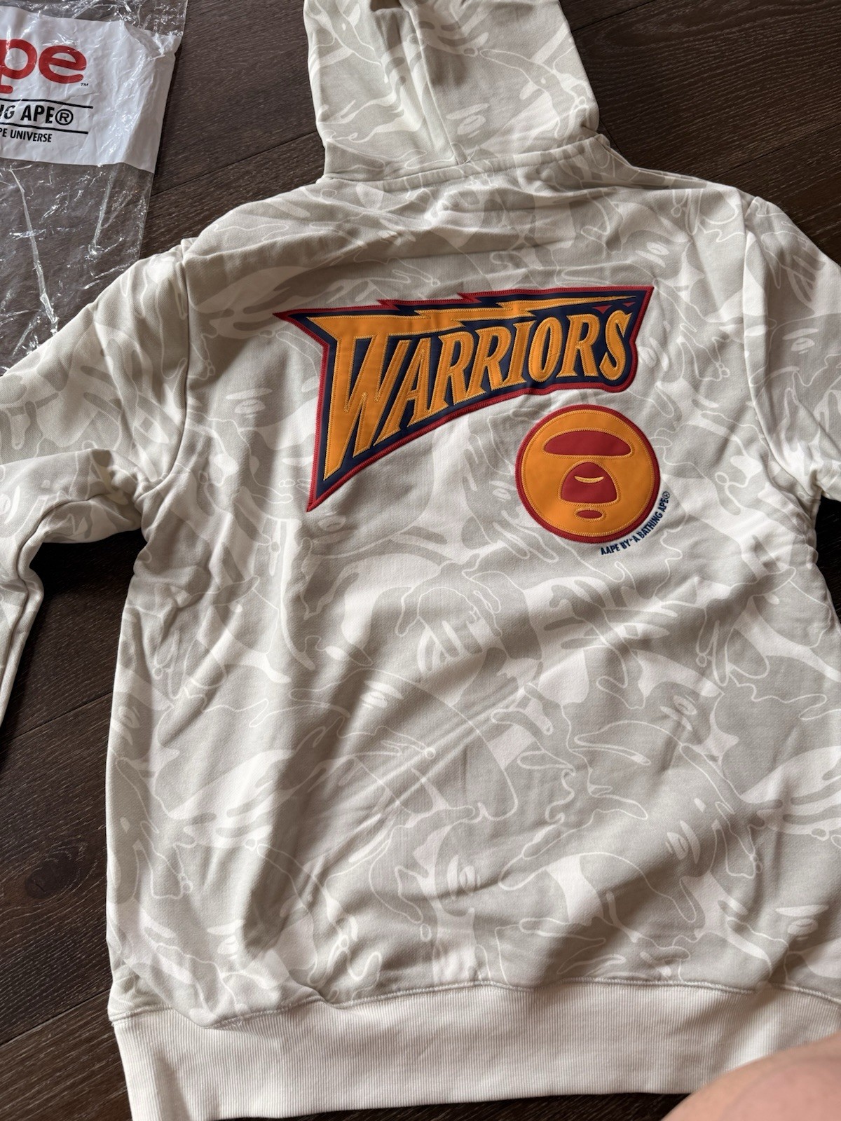 NEW Authentic Aape x NBA Mitchell & Ness WARRIORS Hoodie XL Bathing Ape BAPE