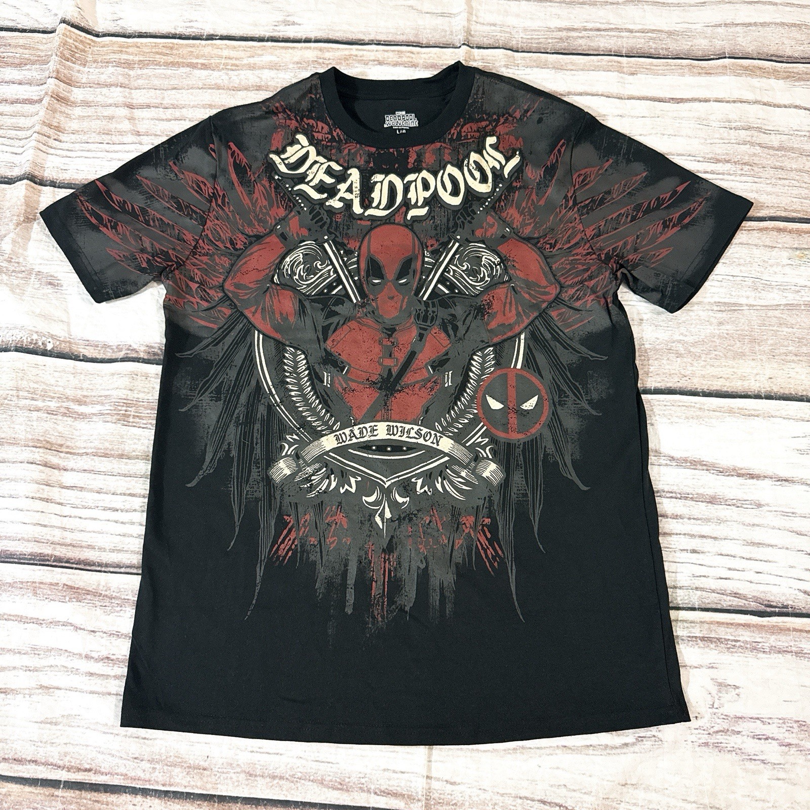 Marvel DEADPOOL & Wolverine Mens Graphic Tee T Shirt Size XL Black (C1)