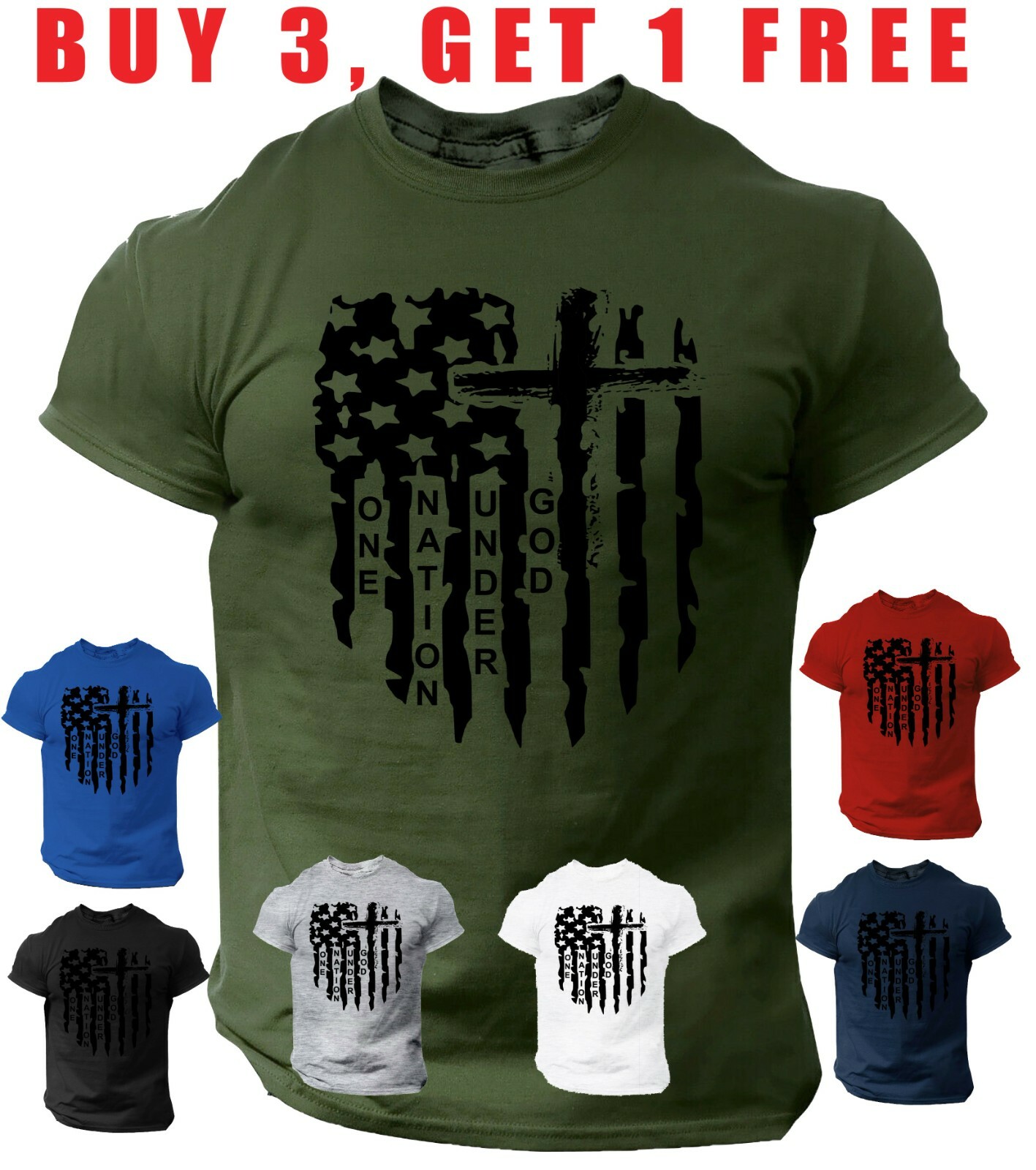 USA Distressed Flag T Shirt one nation under god Jesus cross Christian T-Shirt