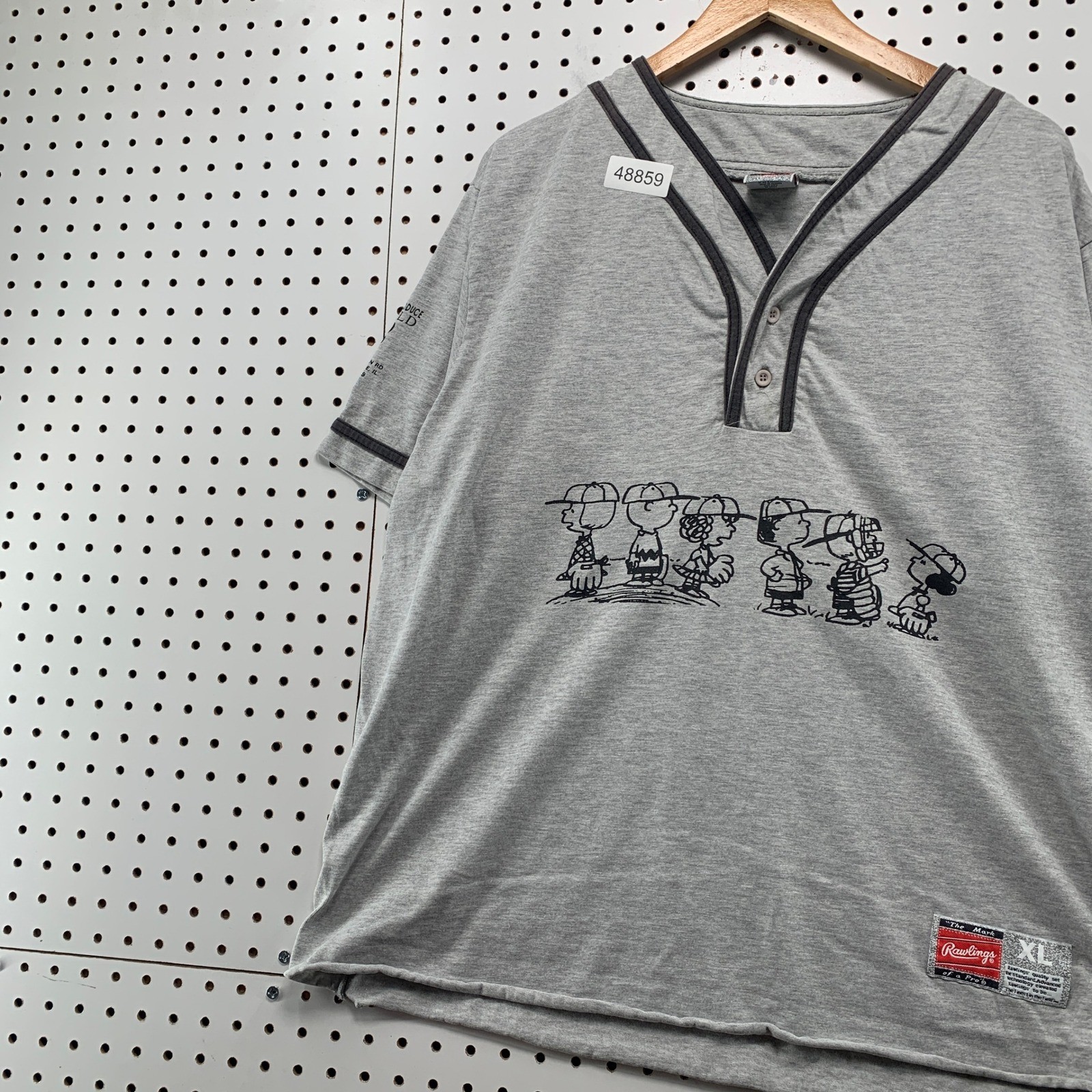 Vintage Rawlings Peanuts Baseball Jersey Mens XL Grey 90s Snoopy Charlie Brown