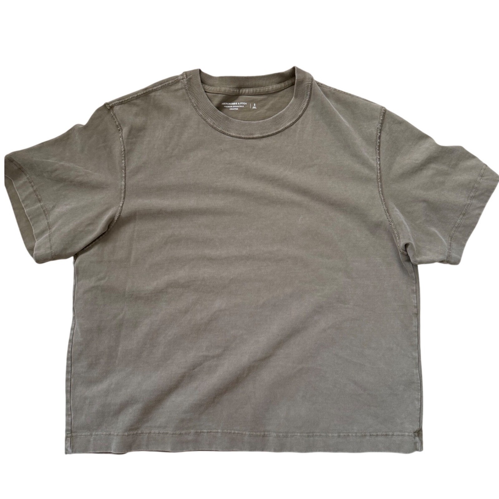 Abercrombie & Fitch Premium Essentials Cropped Tee Mens Small Olive Brown Shirt