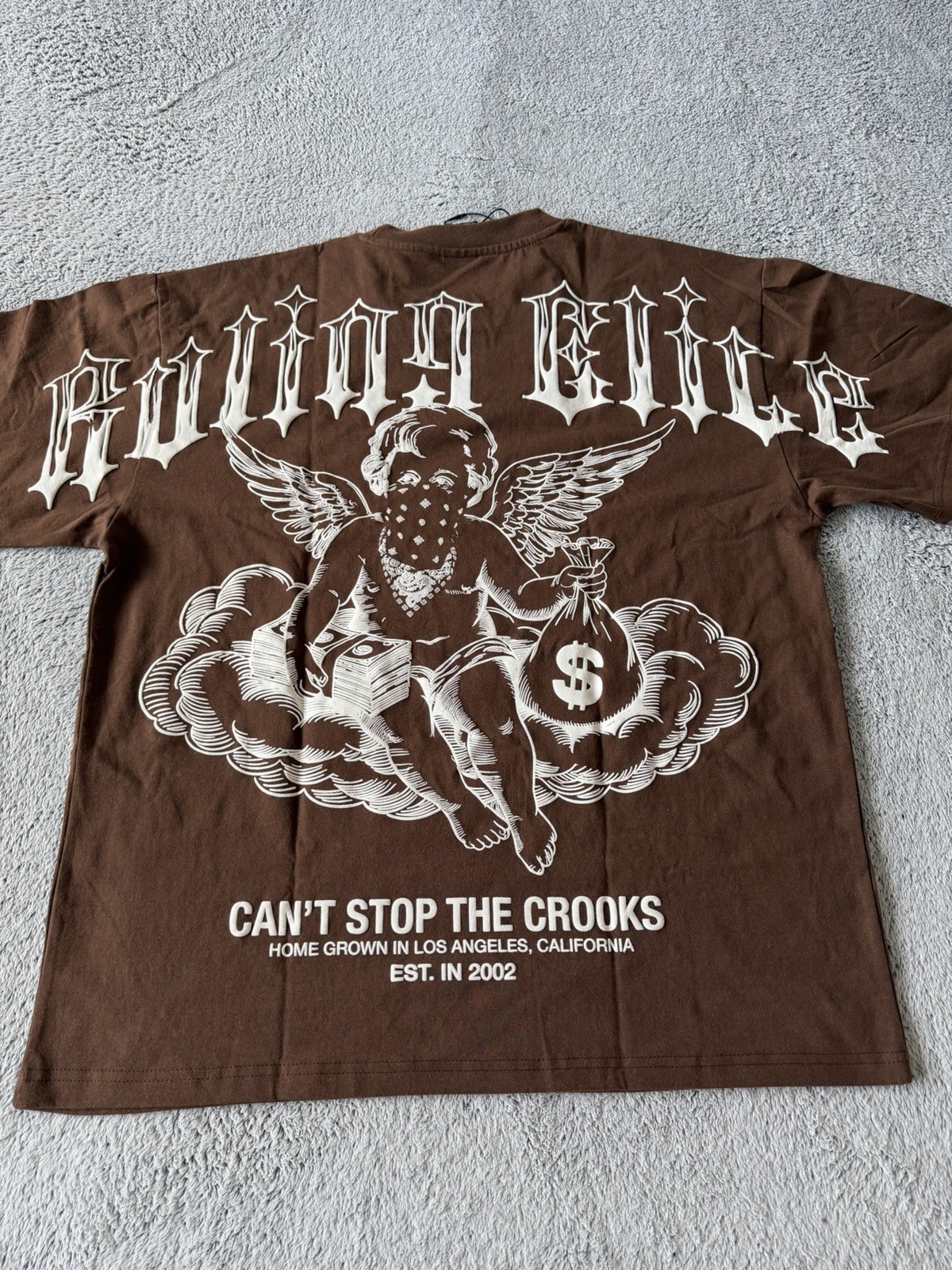 Crooks & Castles Men’s Graphic Tee Streetwear Skater Brown T-Shirt Large Print