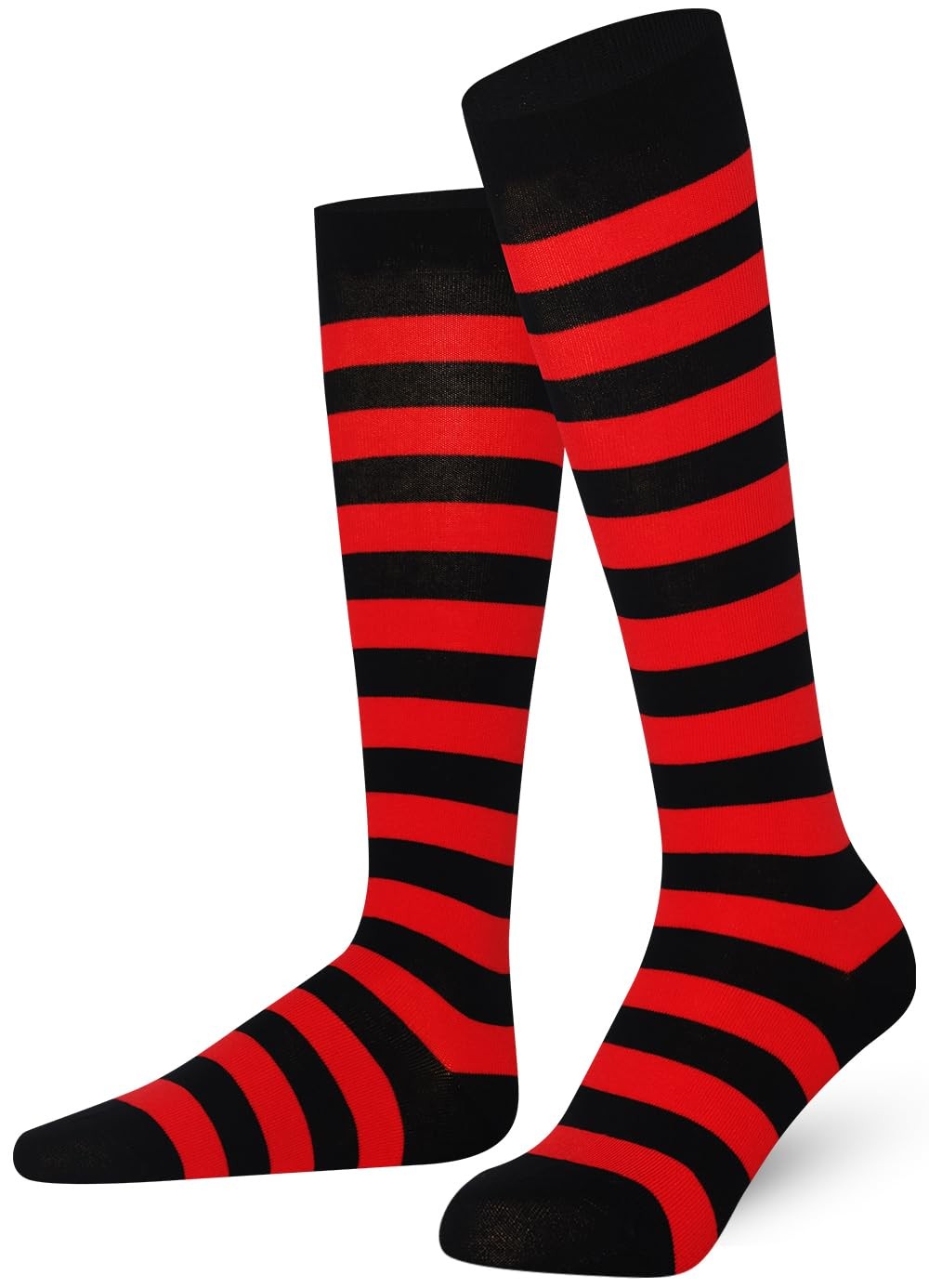 Knee High Socks Two Colors Stripe Red & Black UK 7-11 EURO 40-45