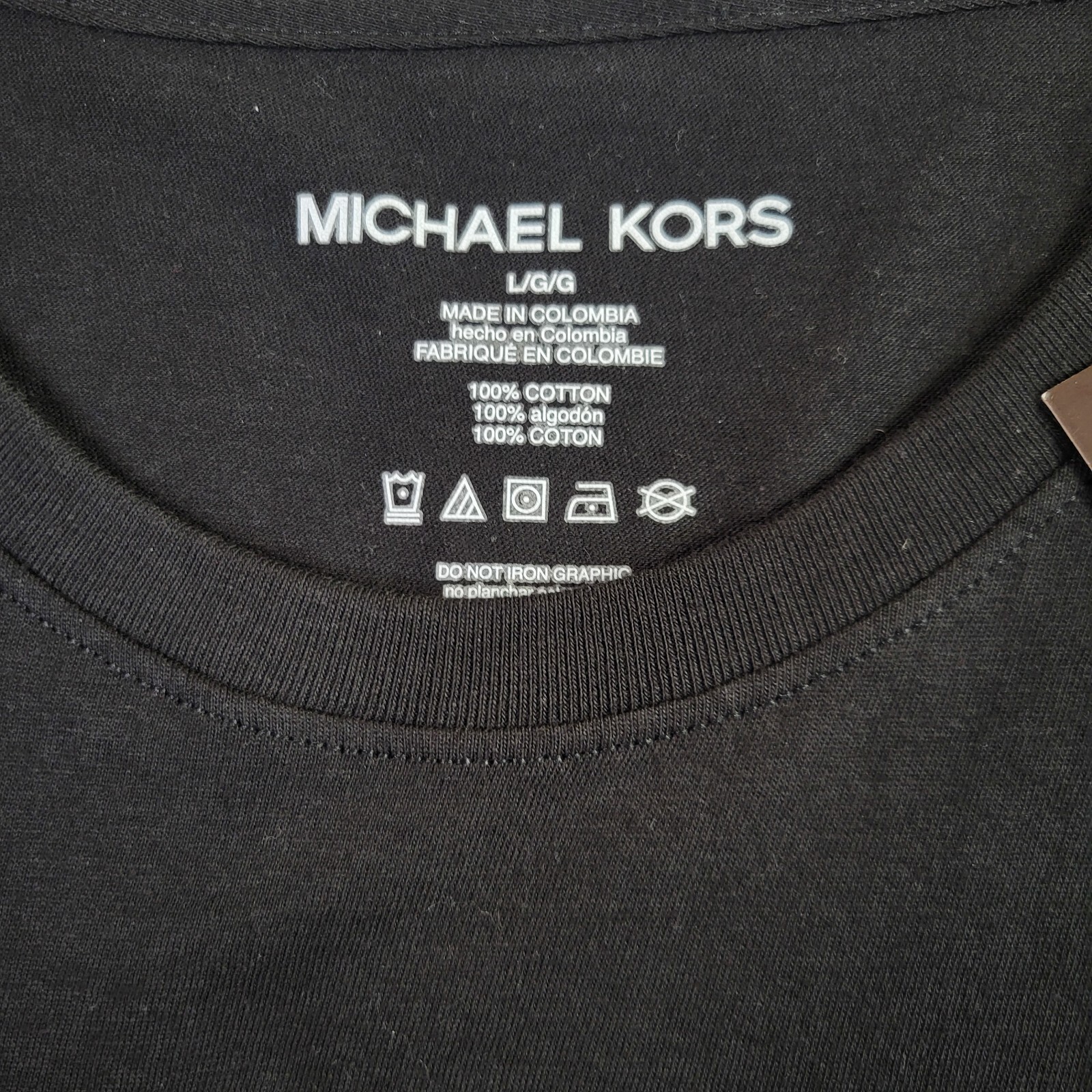 MICHAEL KORS Shirt Large Crew Neck Short Sleeve Tee Cotton Graphic Adult Black