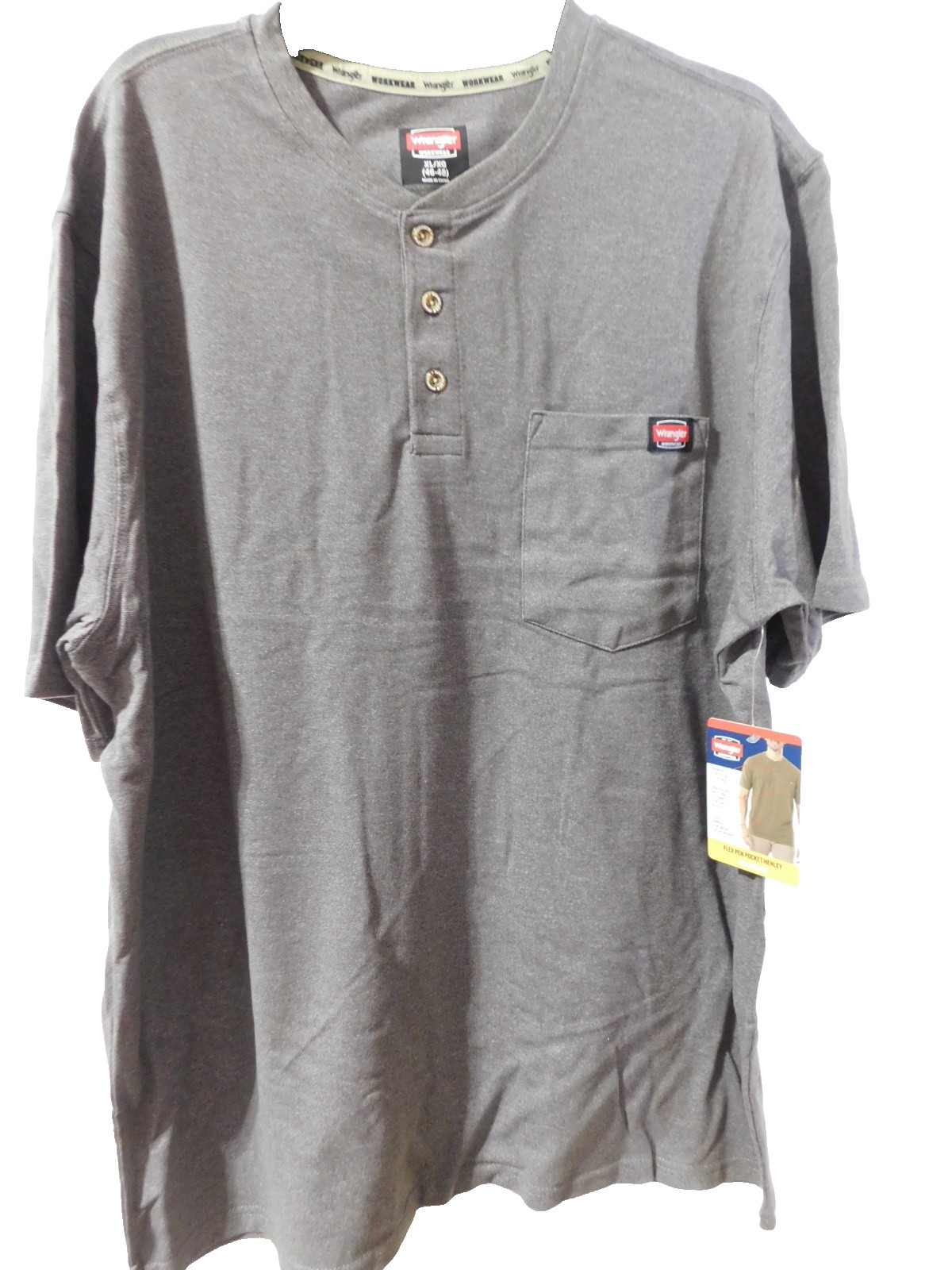 Wrangler Workwear Flex Pen Pocket Henley T-Shirt Men’s XL (46-48) Charcoal