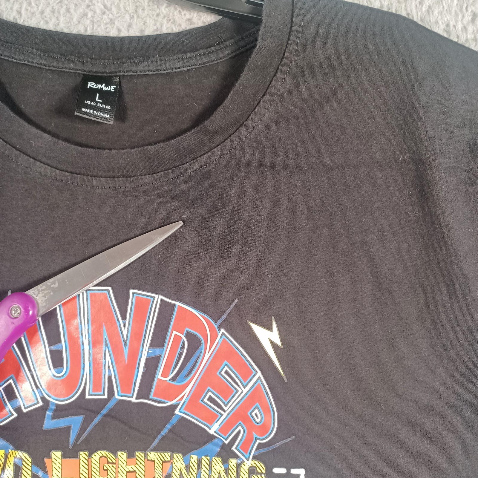Romwe Mens Black T-Shirt Size Large Thunder And Lightning 1989 Every Night Stand
