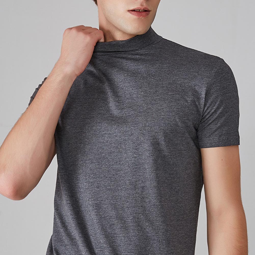 Men’s Casual T Shirt Short Sleeve for Slim Fit Half High Neck Solid Summer Wear