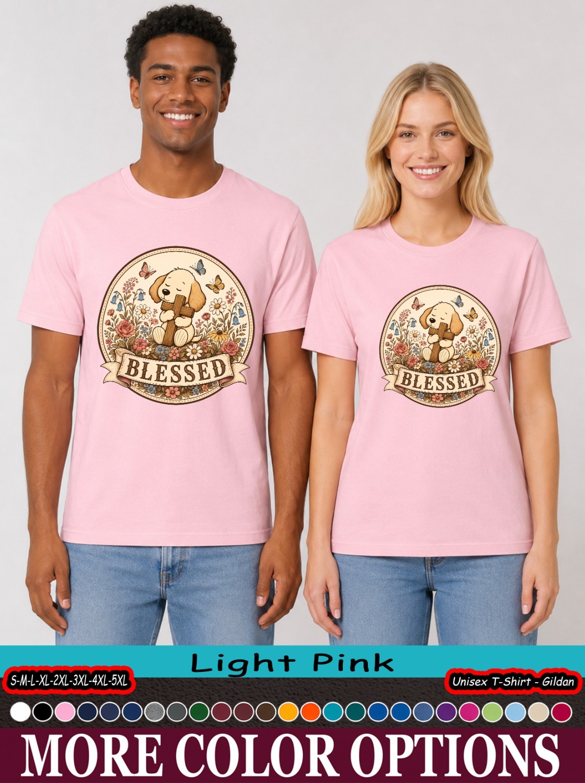Christian Dog Lover Shirt, Blessed Puppy Cross Floral Faith Tee
