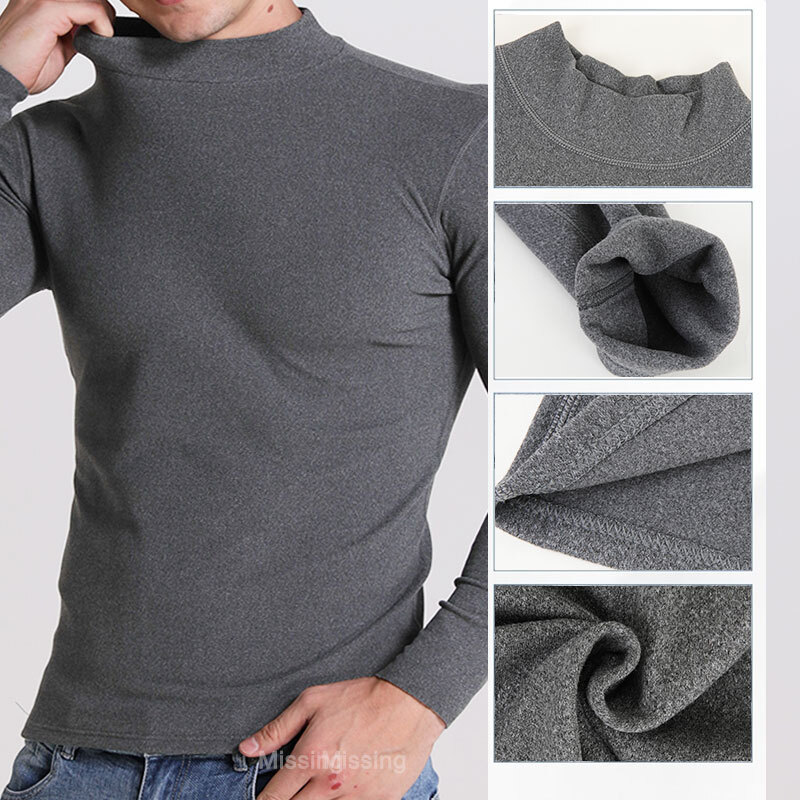 Mens Mock Turtleneck T-Shirt Long Sleeve Warm Pullover Basic Shirt Undershirt