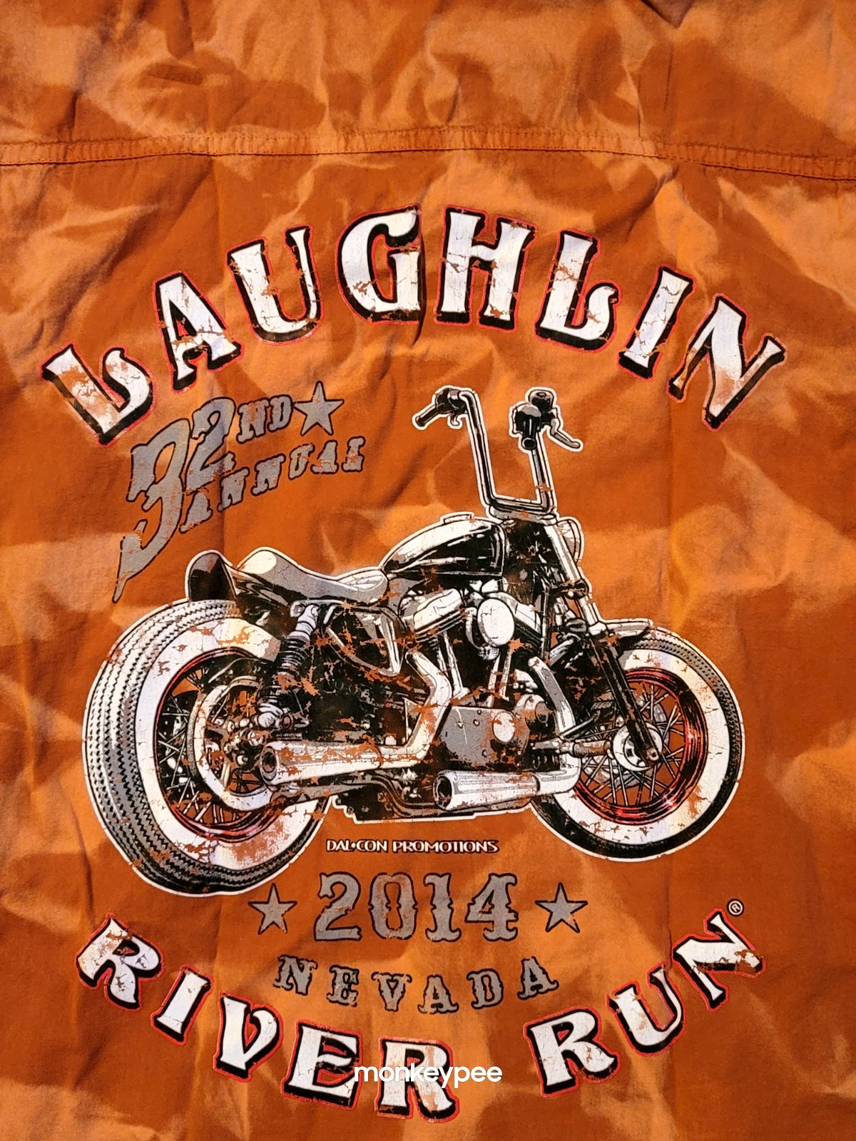 Biker Wear USA Laughlin River Run 2014 Orange Tie Dye Sleeveless Button Down, M