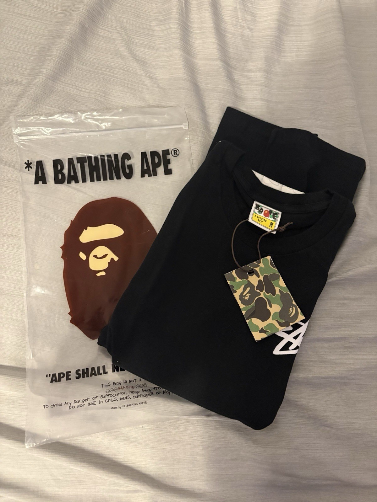 A Bathing Ape BAPE x Stussy Black Graphic Logo Crew Neck Tee Men’s M