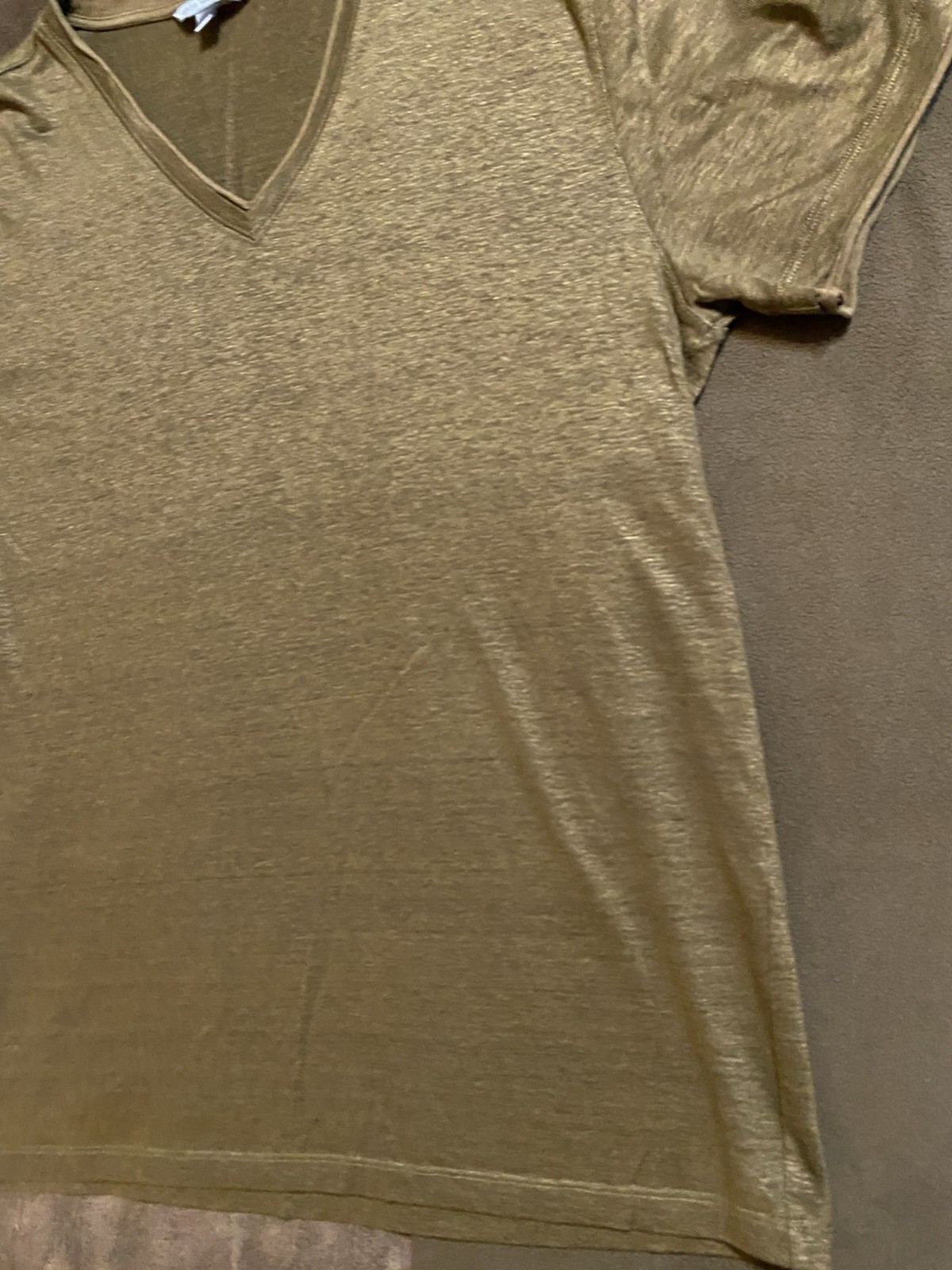 John Varatos Collection T Shirt 100% Linen Raw Edging Brown Large Quiet Luxury