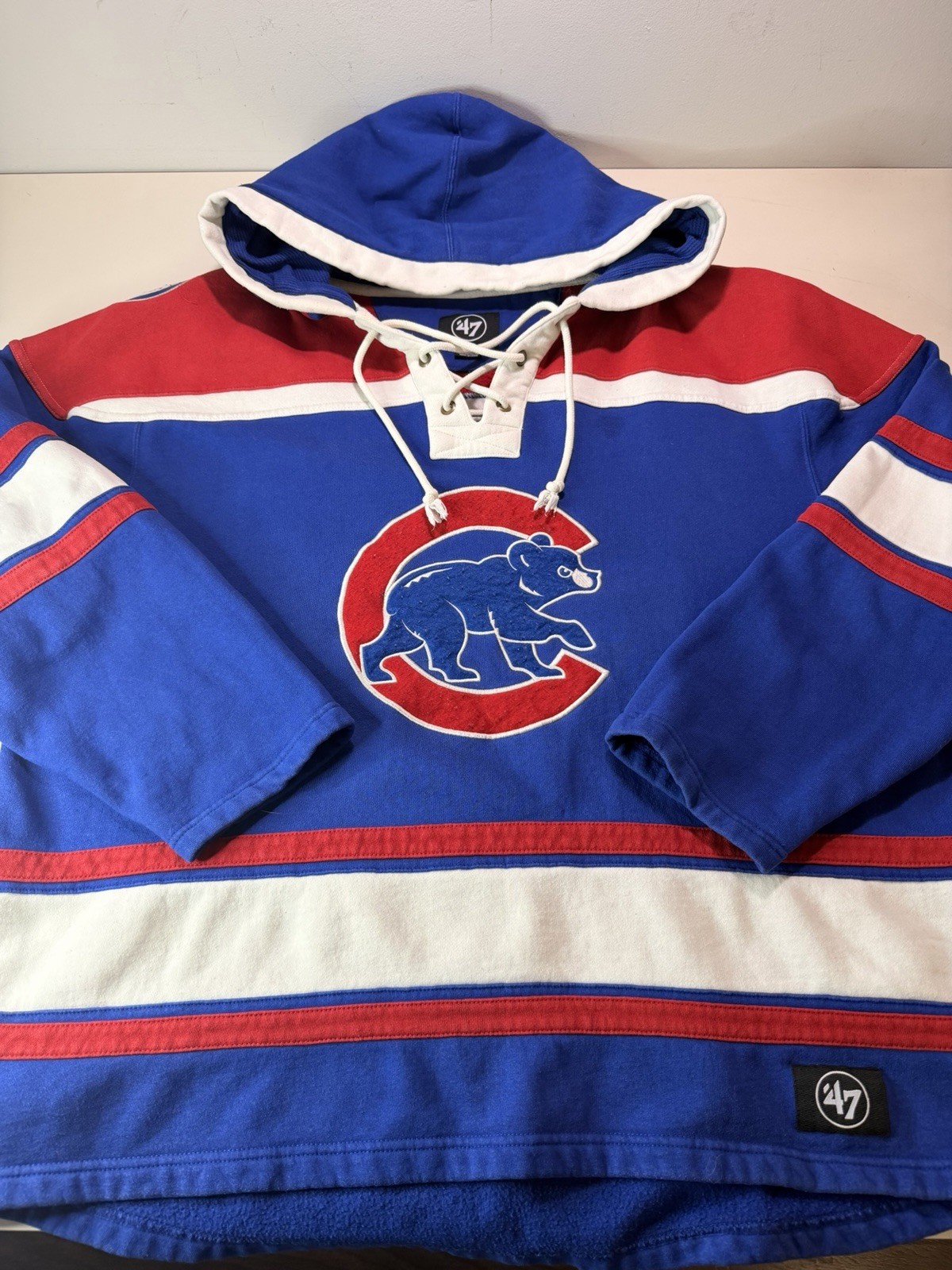 ’47 Brand Chicago Cubs Laced Hockey Hoodie Sweatshirt Size 2XL
