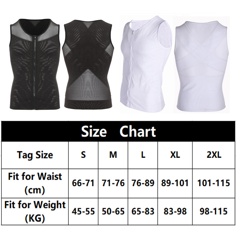 Mens Gynecomastia Moobs Belly Compression Shirt Zipper Slimming Body Shaper Vest