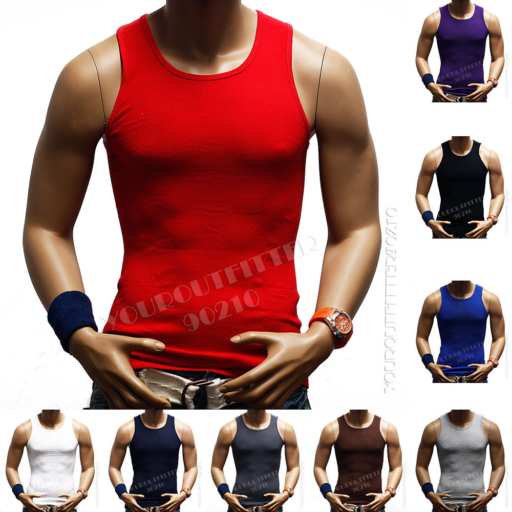 Pack of 3 Mens 100% Cotton A-Shirt Top GYM Muscle Ribbed Wife Beater Tank S-5X