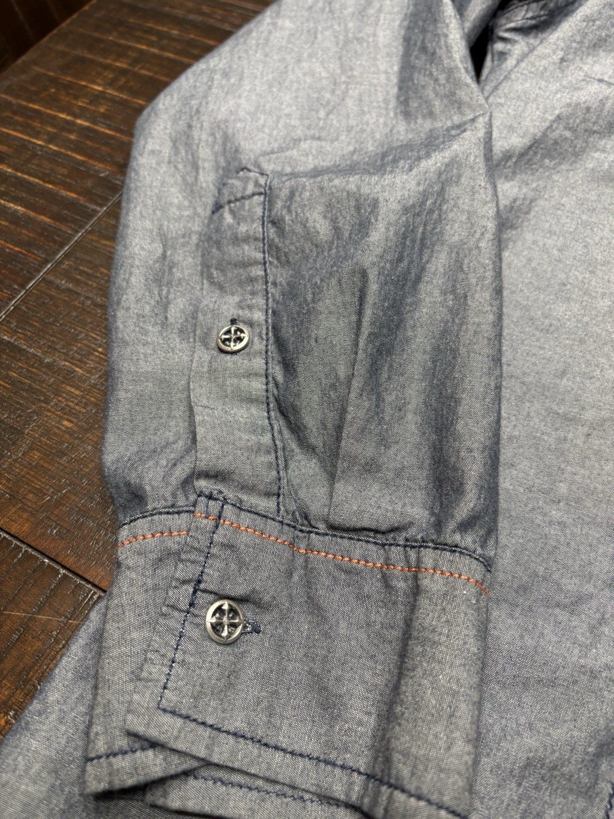 Affliction Mens Size XL Slim Gray Black Premium Embroidered Button Up Shirt