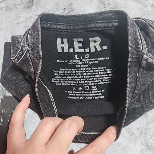 H.E.R. Shirt Black Size L/G Acid Wash Graphic Singer Band Tee R&B Soul Hip Hop