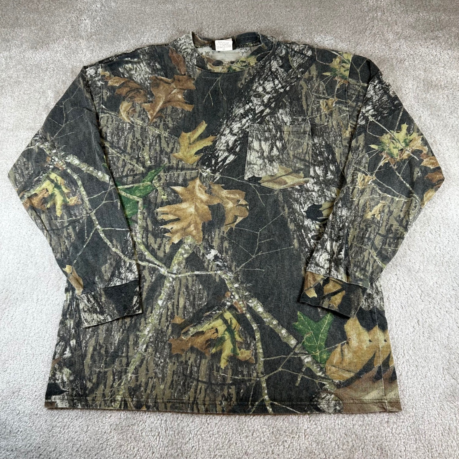 Vintage Jerzees Outdoors Camo Pocket Tee Mens L Green Long Sleeve Hunting Shirt