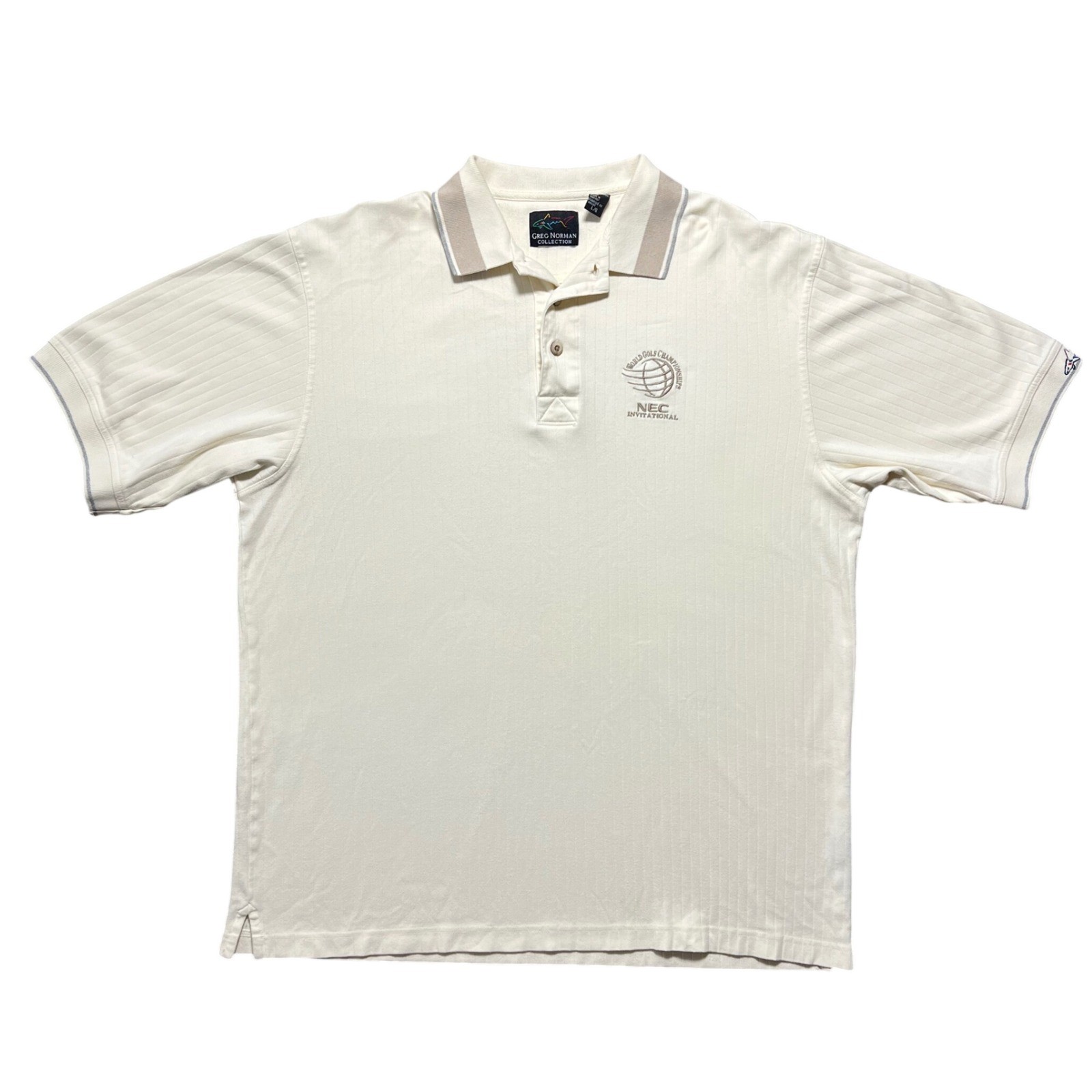 Vintage 90s Greg Norman Collection Mens Golf Polo Shirt Tan Ribbed Cotton Large