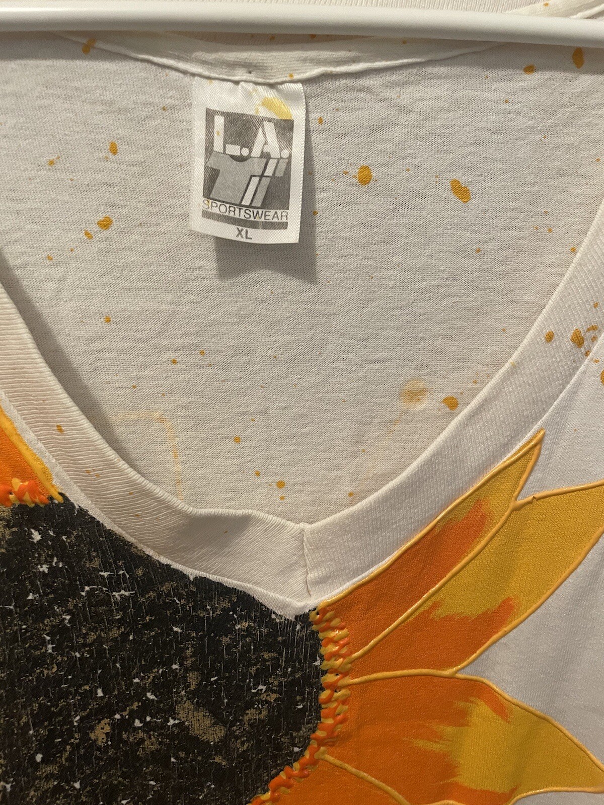 Hand Painted Sunflower Art Single Stitch T Shirt OOAK PUFF PAINT SPLATTER XL NOS