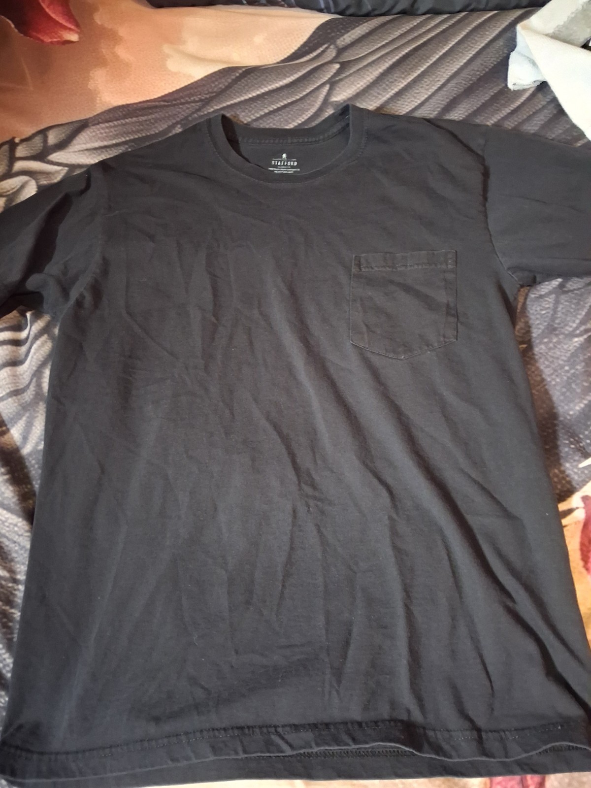 Stafford~Mens Black,0 Cotton,Classic Fit,Casual, Pocket Tshirt Size Small