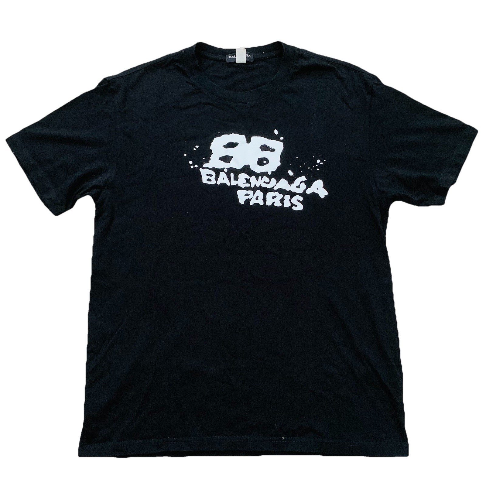 Balenciaga Paris Men’s Black T-Shirt Size XL Spray Paint Writing Effect – Cotton