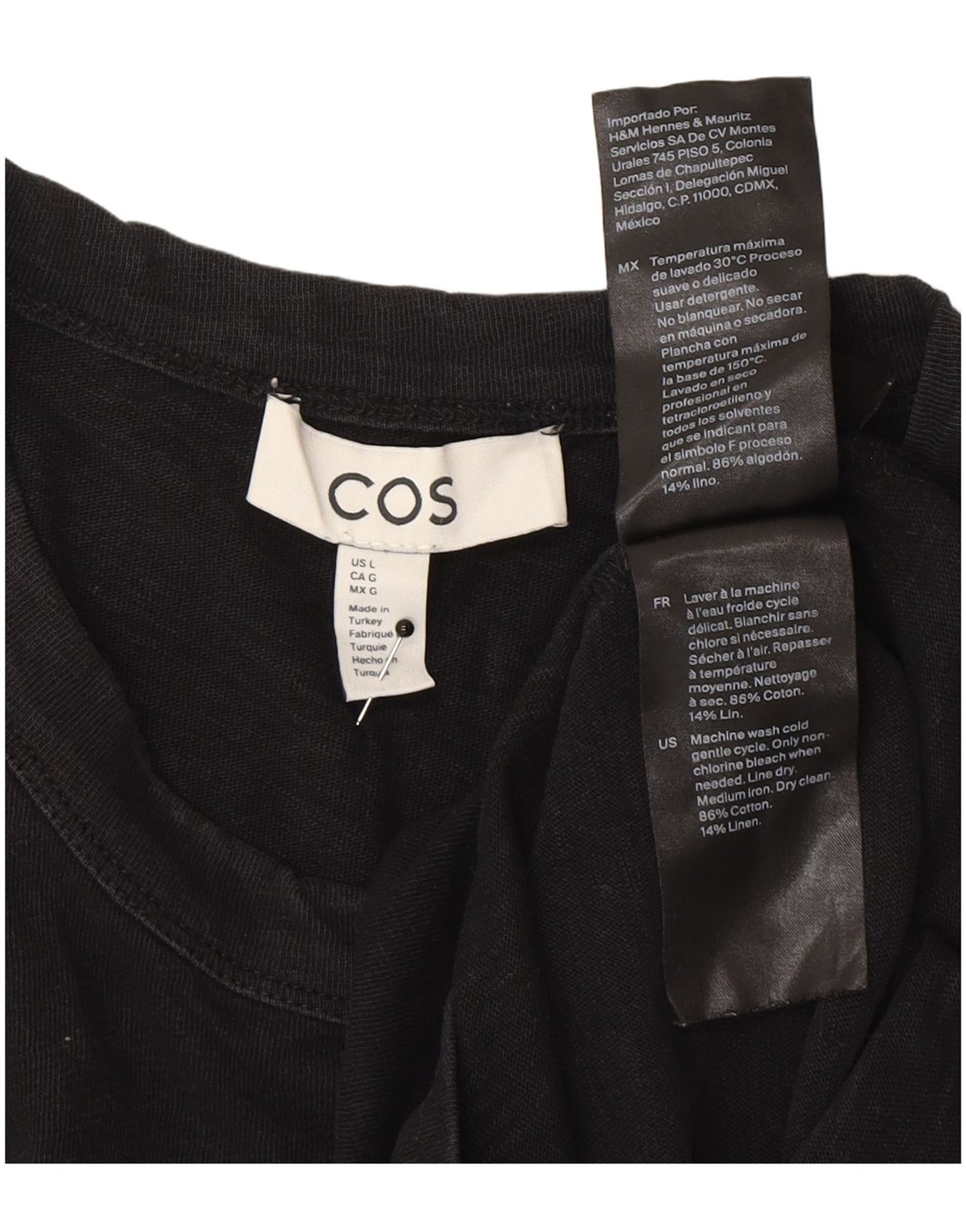 Cos Mens T-Shirt Top Large Black Cotton CZ09