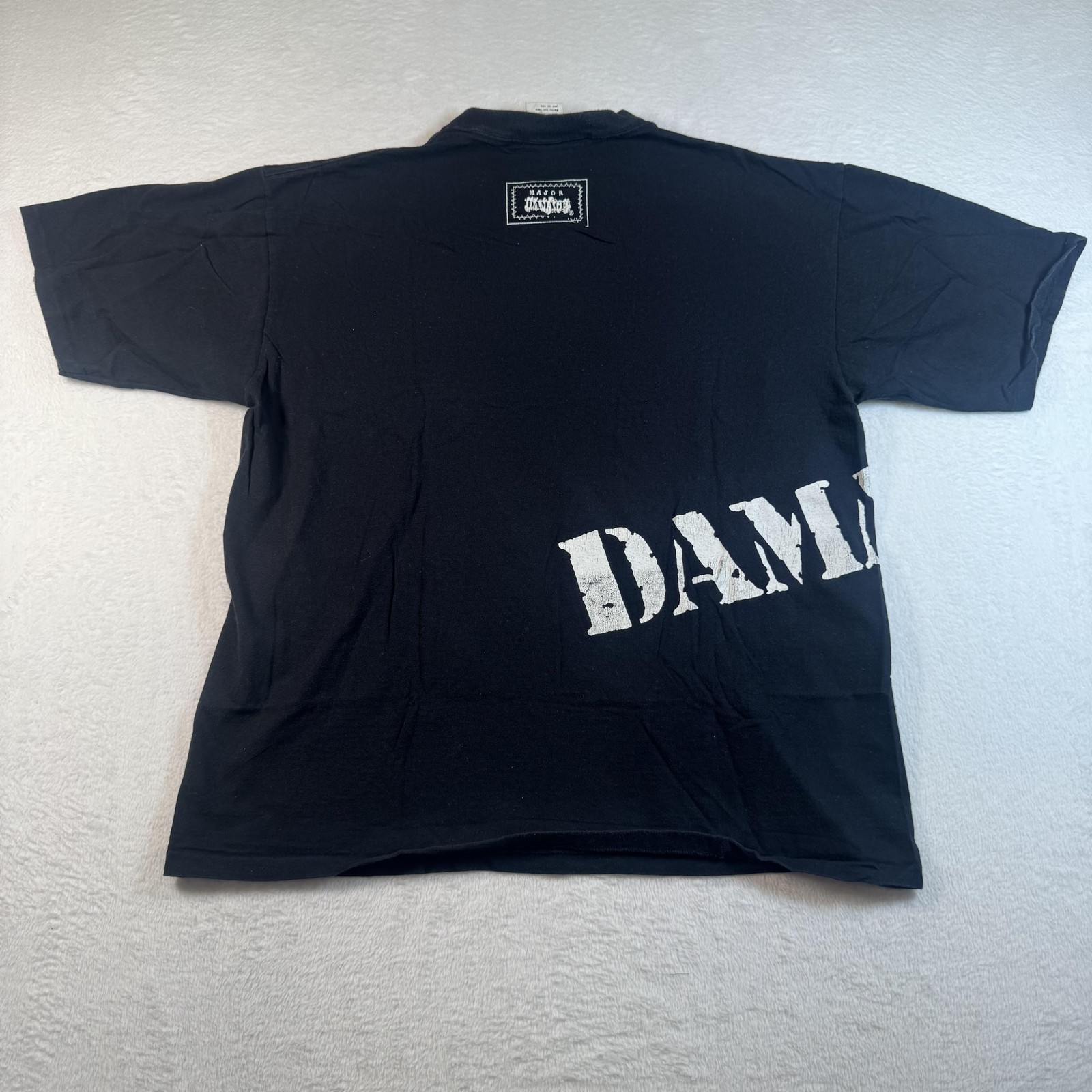 Damage Shirt Mens Large Black Wrap around Logo Graphic Tee Made USA Streetwear