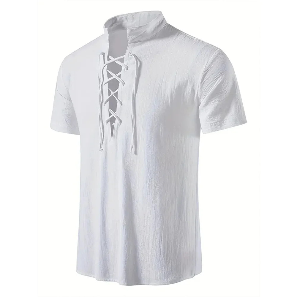 Men’s Retro Cotton Linen Shirt Stylish Pirate V-neck S-XXL Trendy Comfy Gift Tee