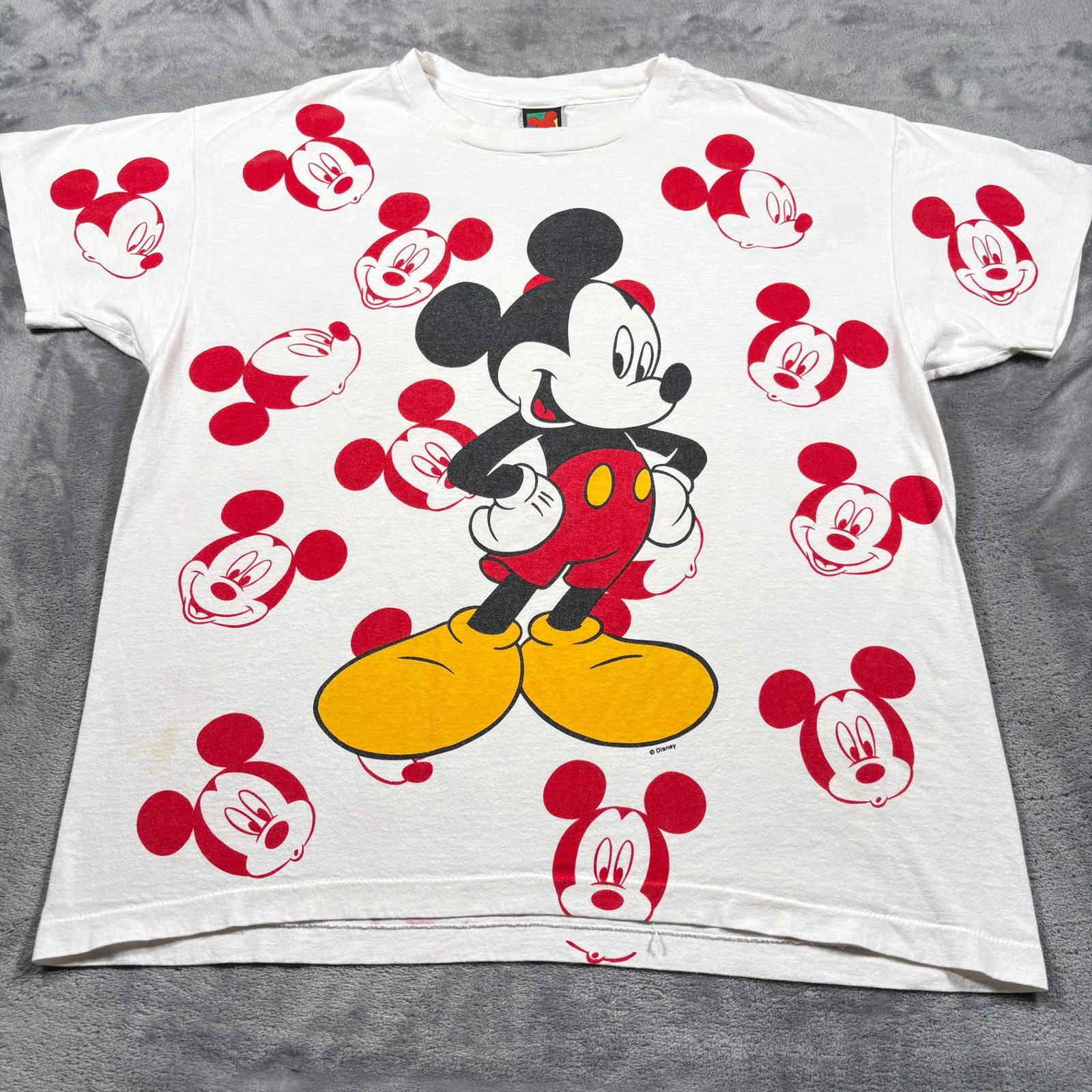 Vintage Mickey Unlimited T-Shirt Mens XL White All Over Print Cartoon DIsney