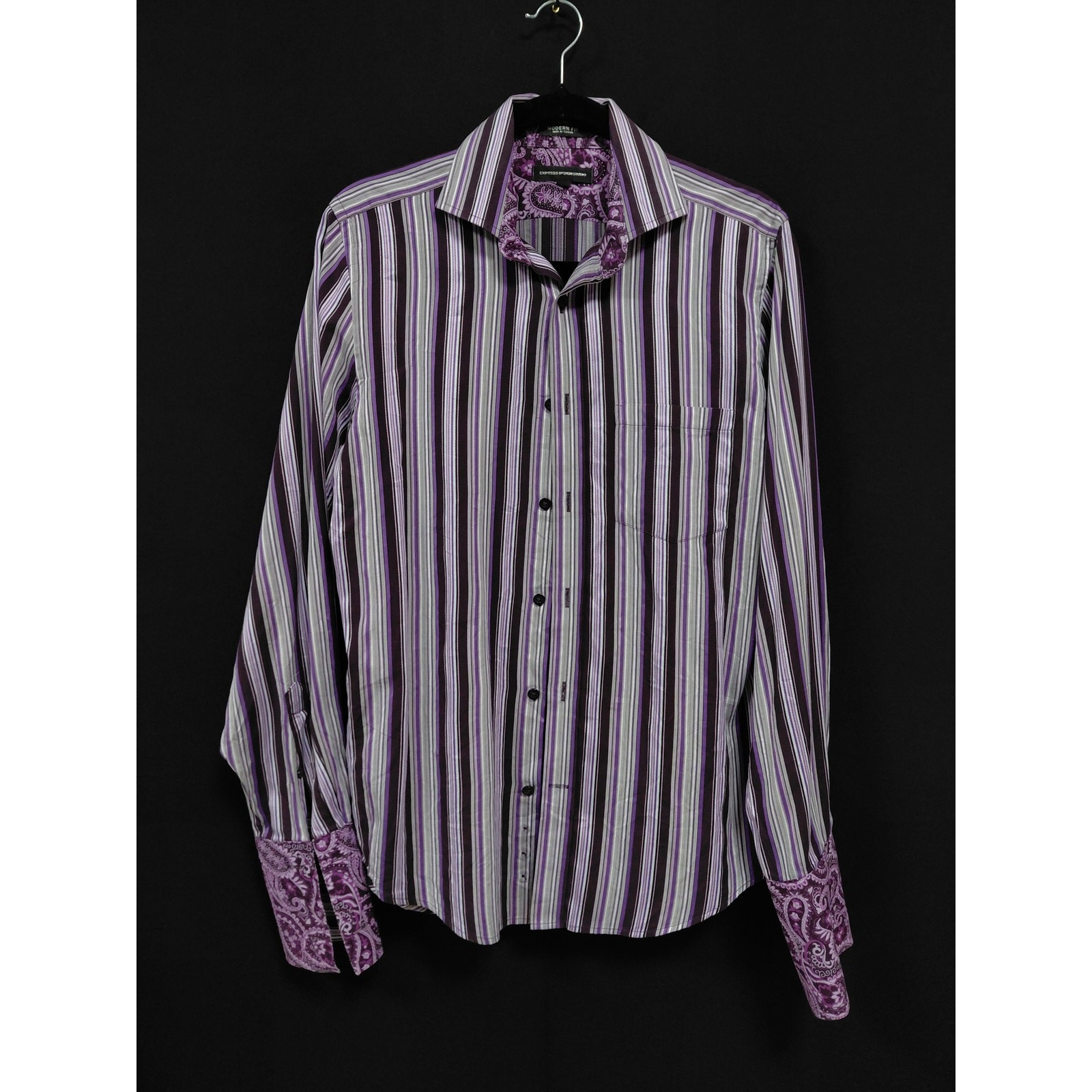 Express Design Studio Modern Fit Striped Shirt Purple Size S